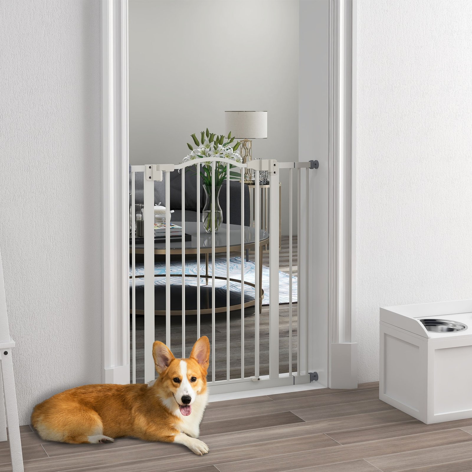 Metal Pet Safety Gate Dog Gate Folding Fence 74-87cm, White