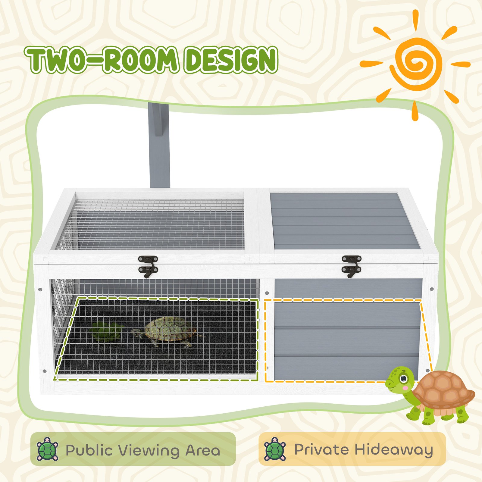 Wooden Tortoise Enclosure, Tortoise House w/ Lamp Holder, for Outdoor, Indoor, Light Grey