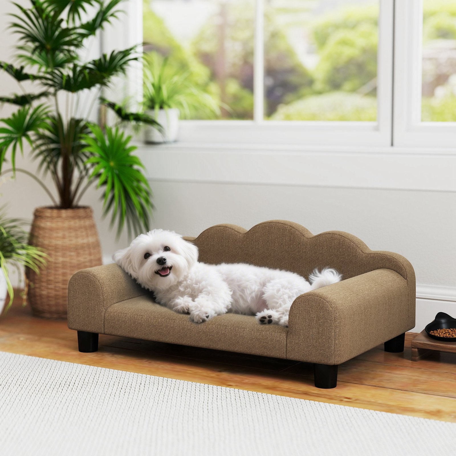 Elevated Dog Sofa Bed, Breathable Pet Sofa with Backrest and Armrest for Small Dogs, Brown - Image 9