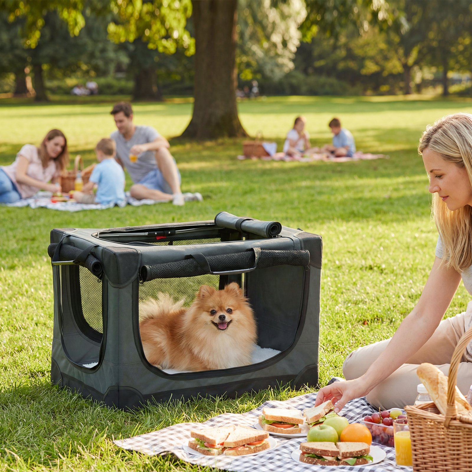 Soft Dog Crate Pet Travel Crate 60 x 42 x 43 cm with Removable Pad Mesh Window Army Green - Image 9