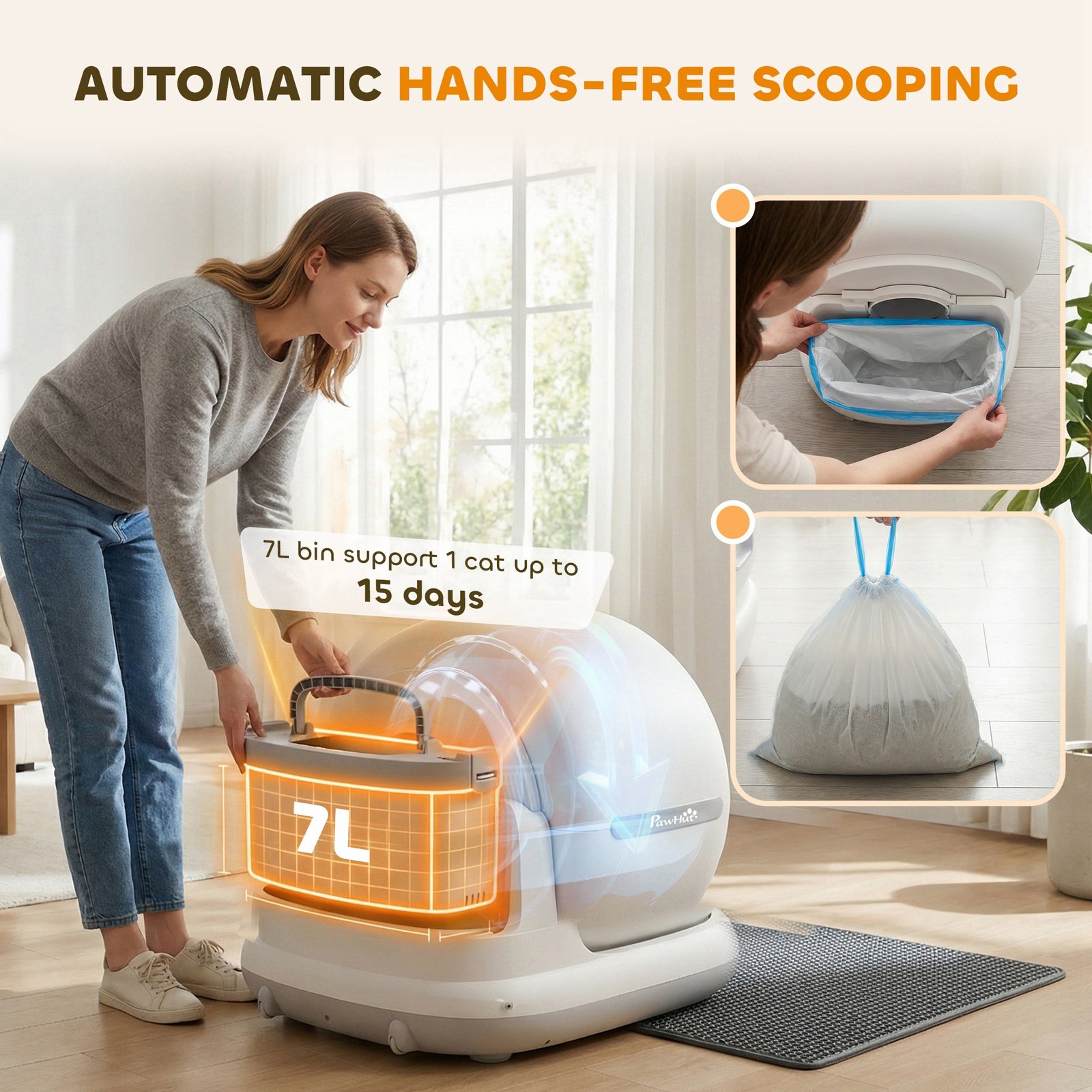72L Self Cleaning Cat Litter Tray Automatic Cat Litter Box APP Control for Multiple Cats