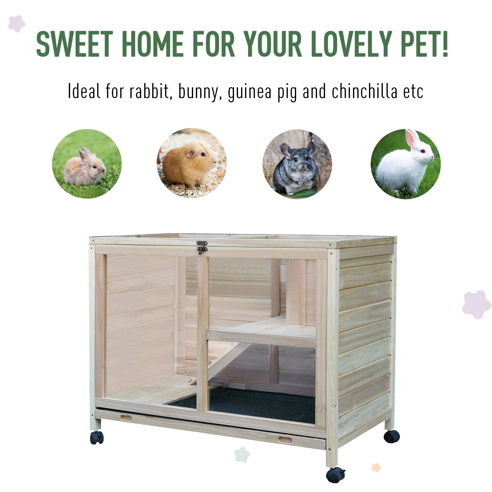 Small Animals Guinea Pigs Hutches Fir Wood Indoor Hutch