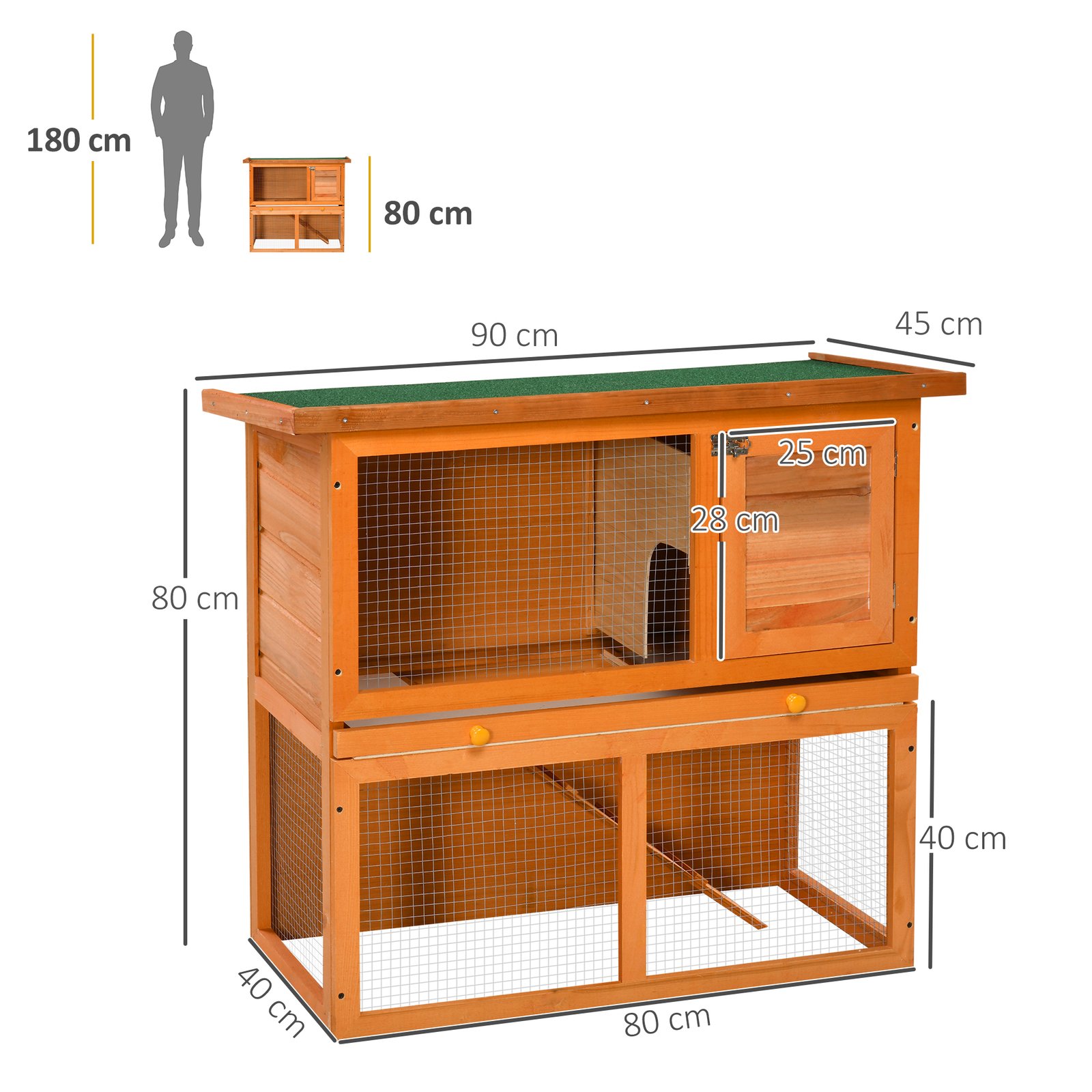 Two-Tier Rabbit Hutch, Wooden Outdoor Pet Cage, with Opening Top - Image 3