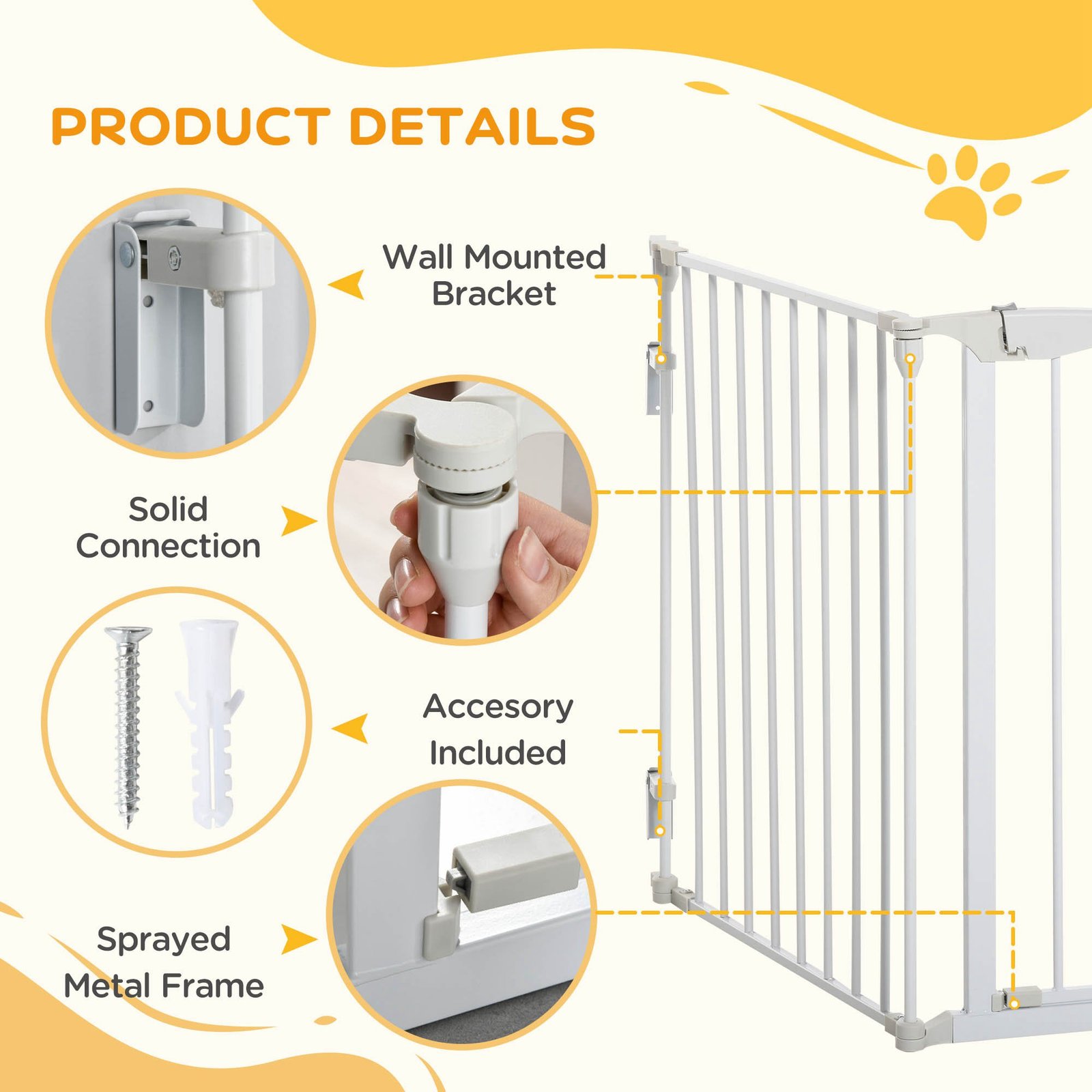 Pet Safety Gate, 3 Panels Playpen Fireplace, Foldable Metal Fence, Stair Barrier, Room Divider, Fire Guard w/ Automatic Closing Door, White - Image 7