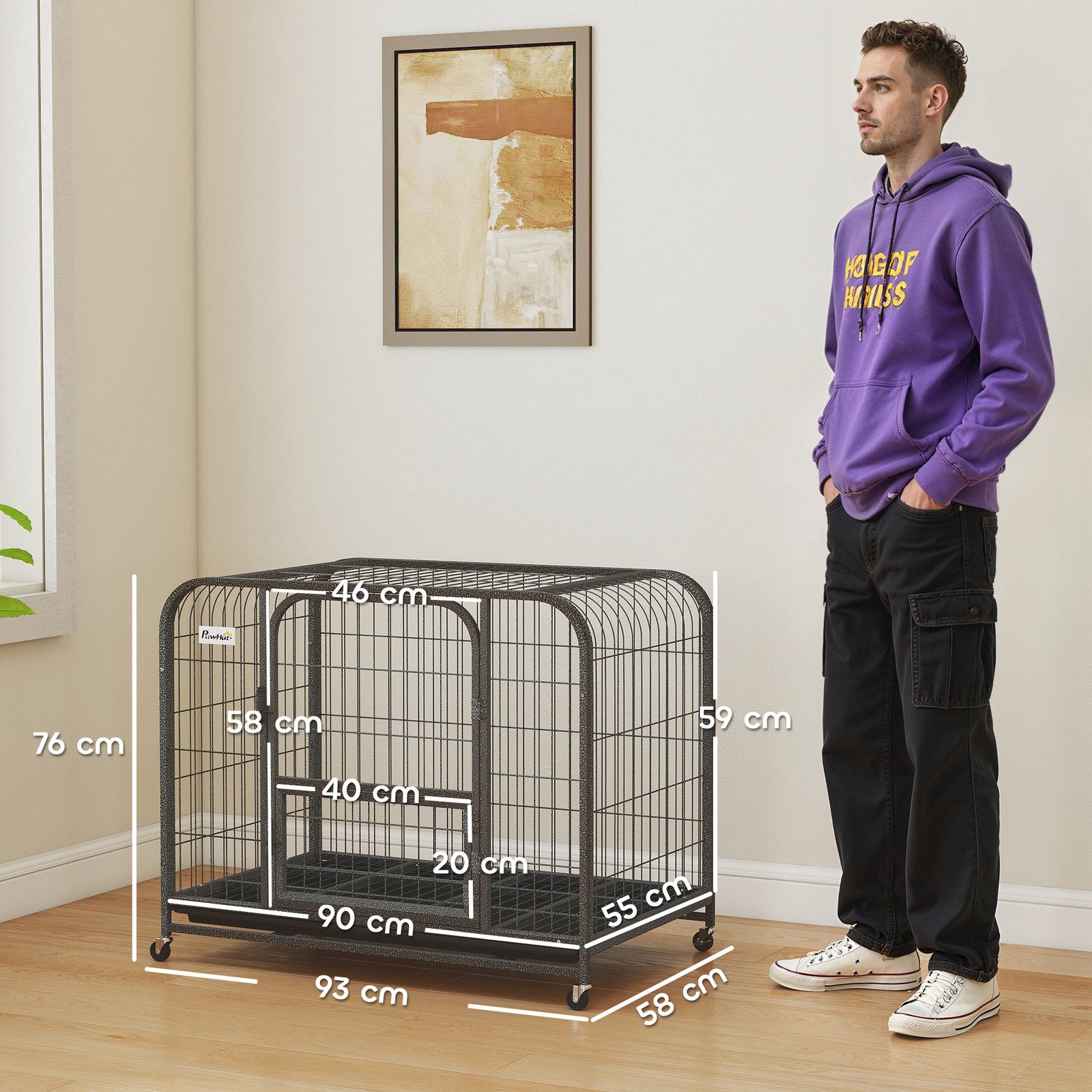 Heavy Duty Dog Crate,93 x 58 x 76 cm, Large Dog Cage for Small to Medium Breeds - Image 3