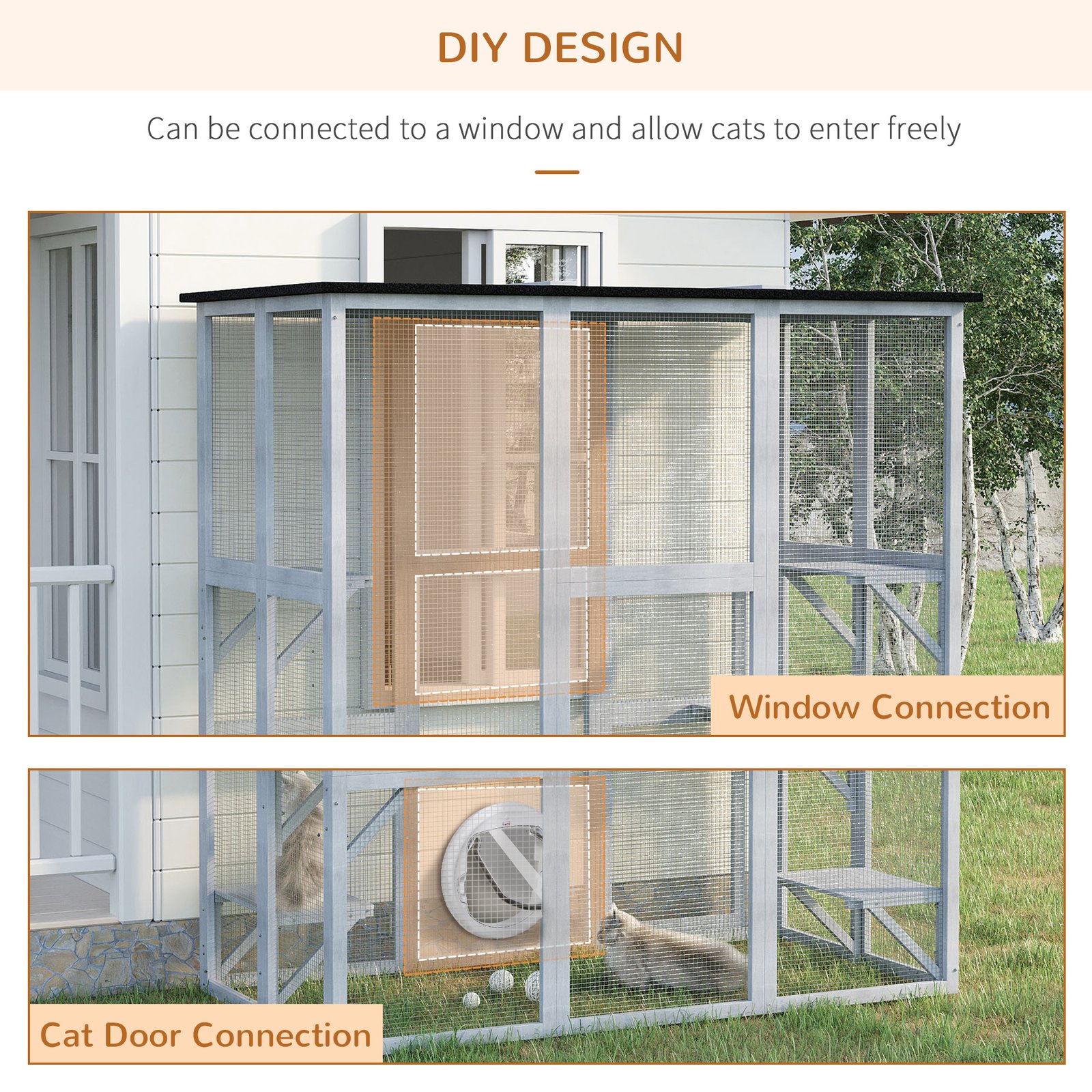 Wooden Catio Cat Outdoor Enclosure, Cat Cage with Waterproof Roof, Platforms, for Multiple Kittens, 180 x 98 x 180 cm - Image 4