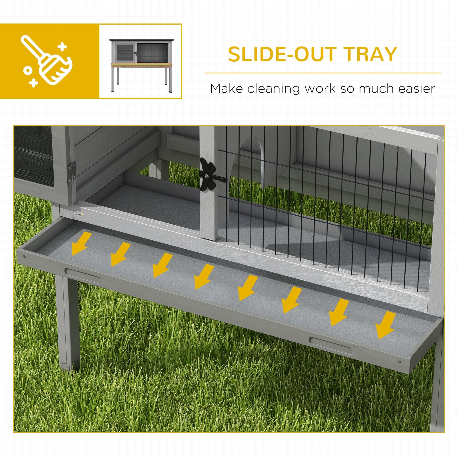 Wooden Guinea Pig Hutch, Small Animal Cage with Slide-out Tray, Openable Asphalt Roof, 84 x 43 x 70cm, Grey - Image 6