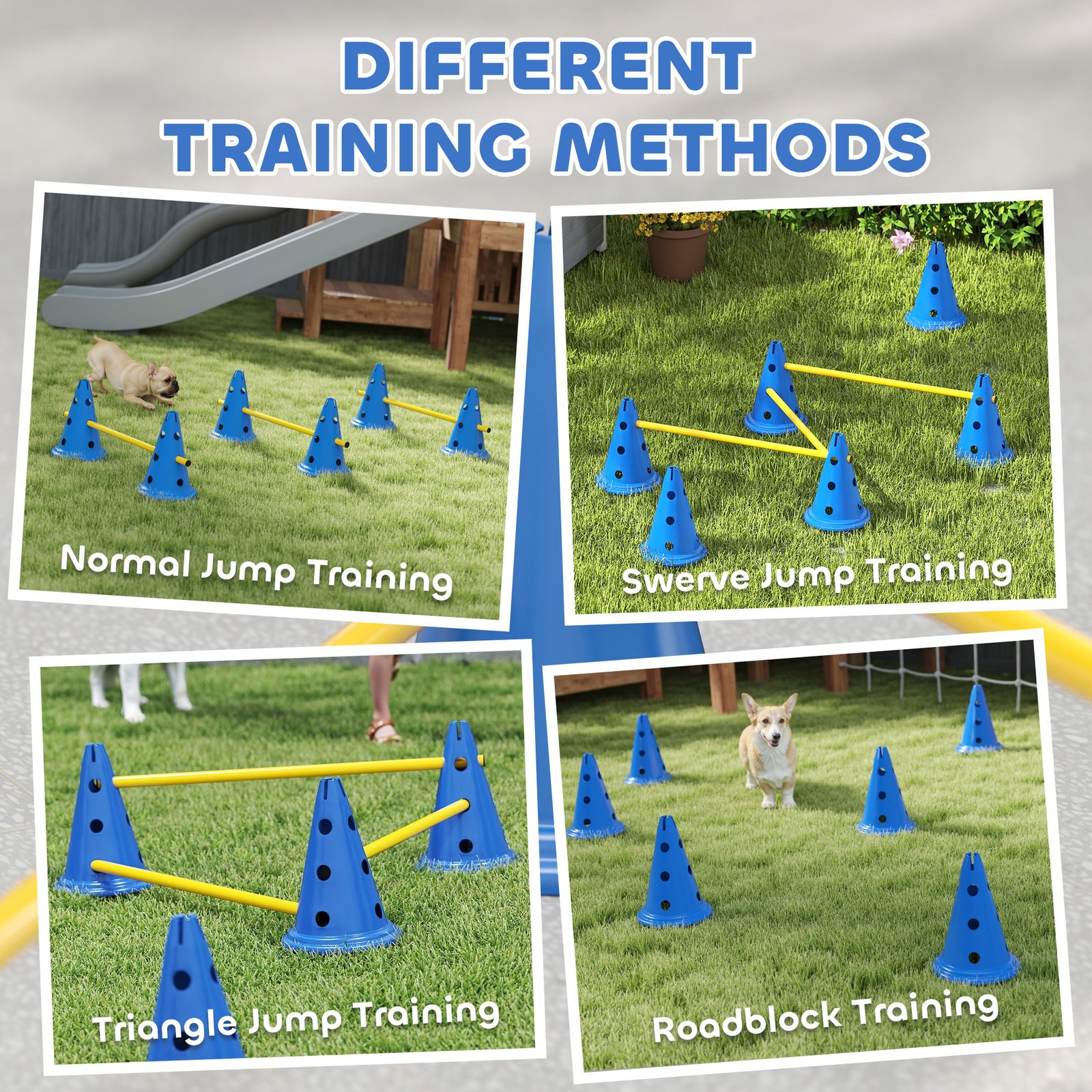 Dog Agility Equipment Set of Six Cones, Six Poles with Carry Bag, Three-Piece Adjustable Height Jumping Obstacles, Blue - Image 5