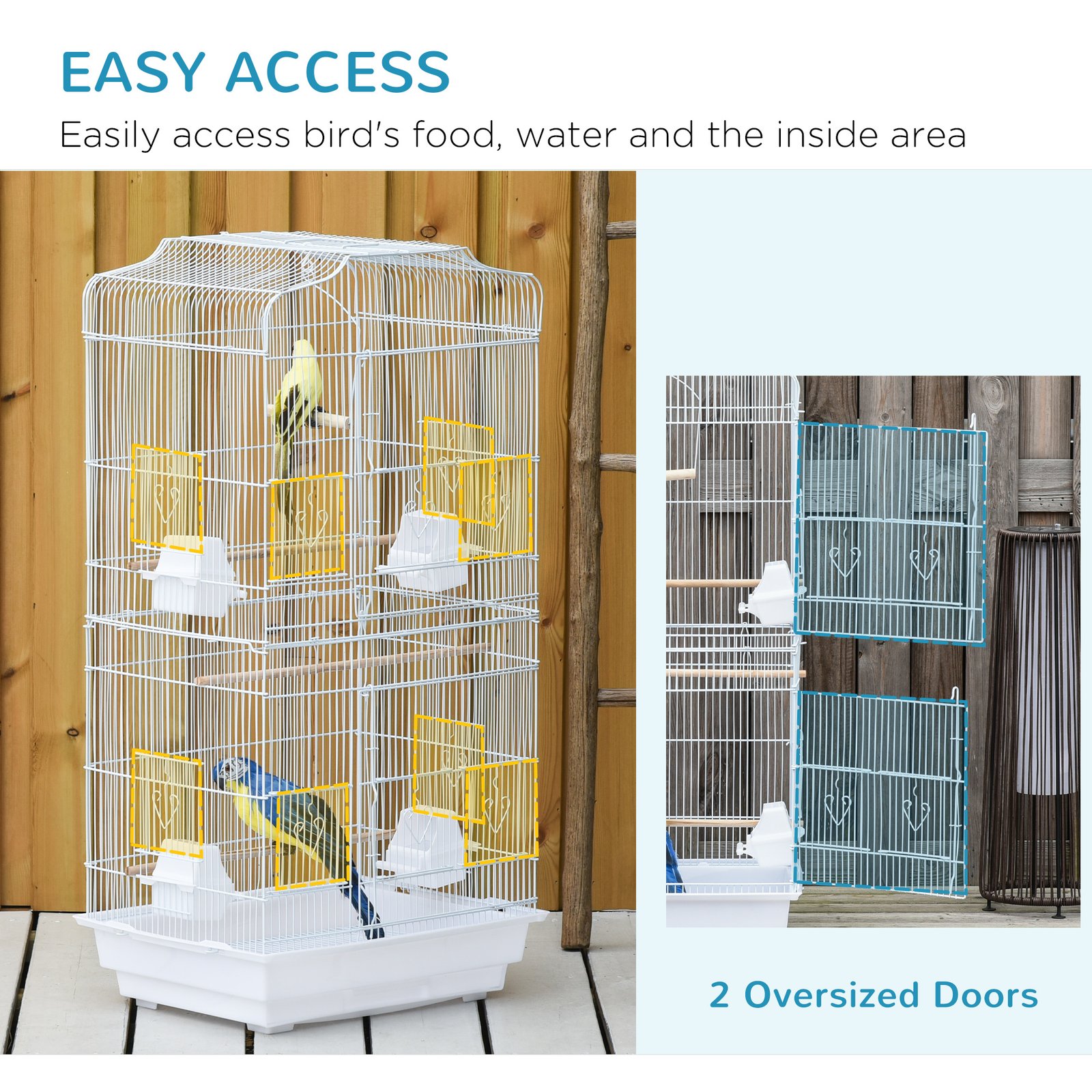 Large Metal Bird Cage with Perches, Food Bowls, Swing, for Budgies, Parakeets, White
