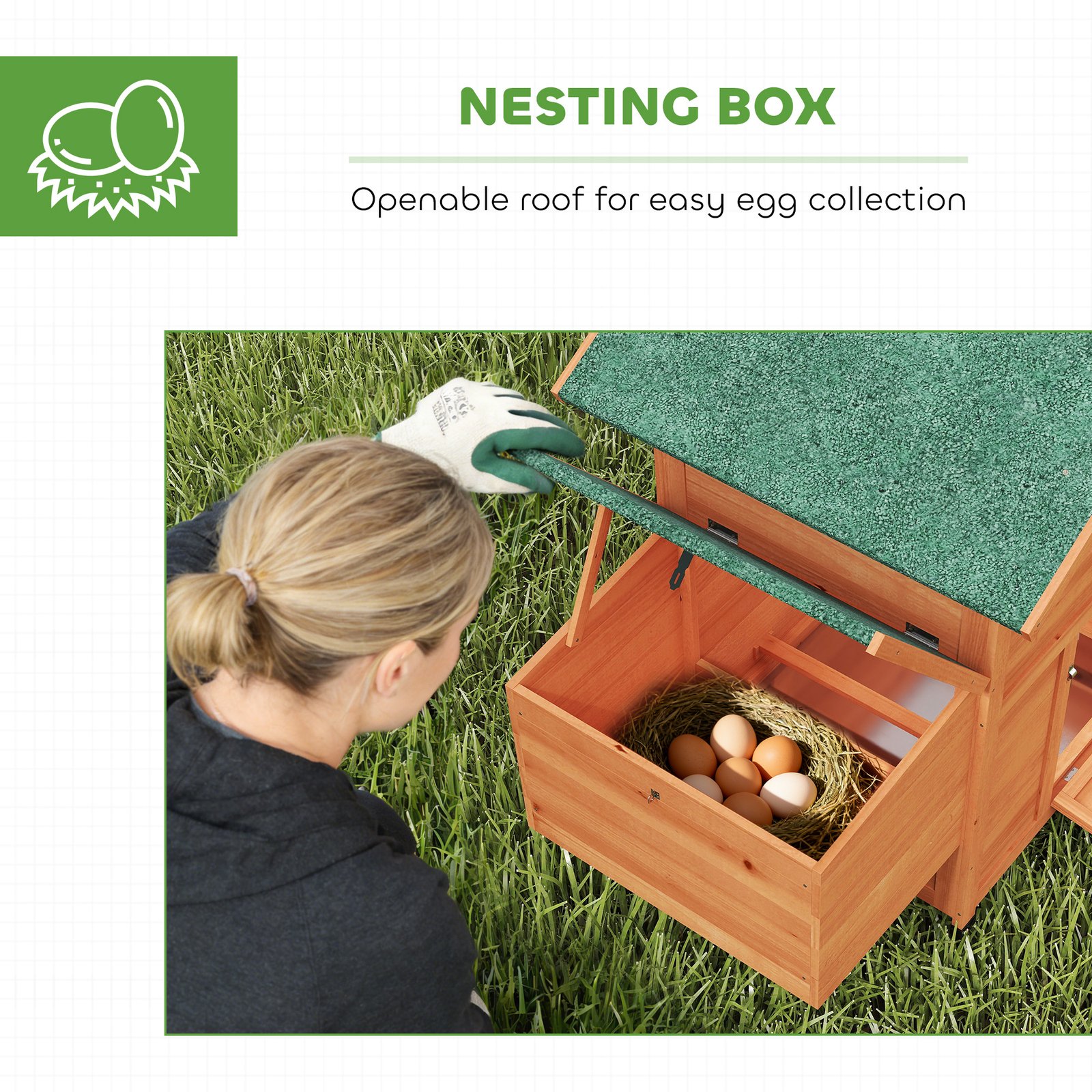 Chicken Coop, Wooden Hen House with Nesting Box, Pull-Out Tray, Sliding Window, Waterproof Roof, Perches and Ramp