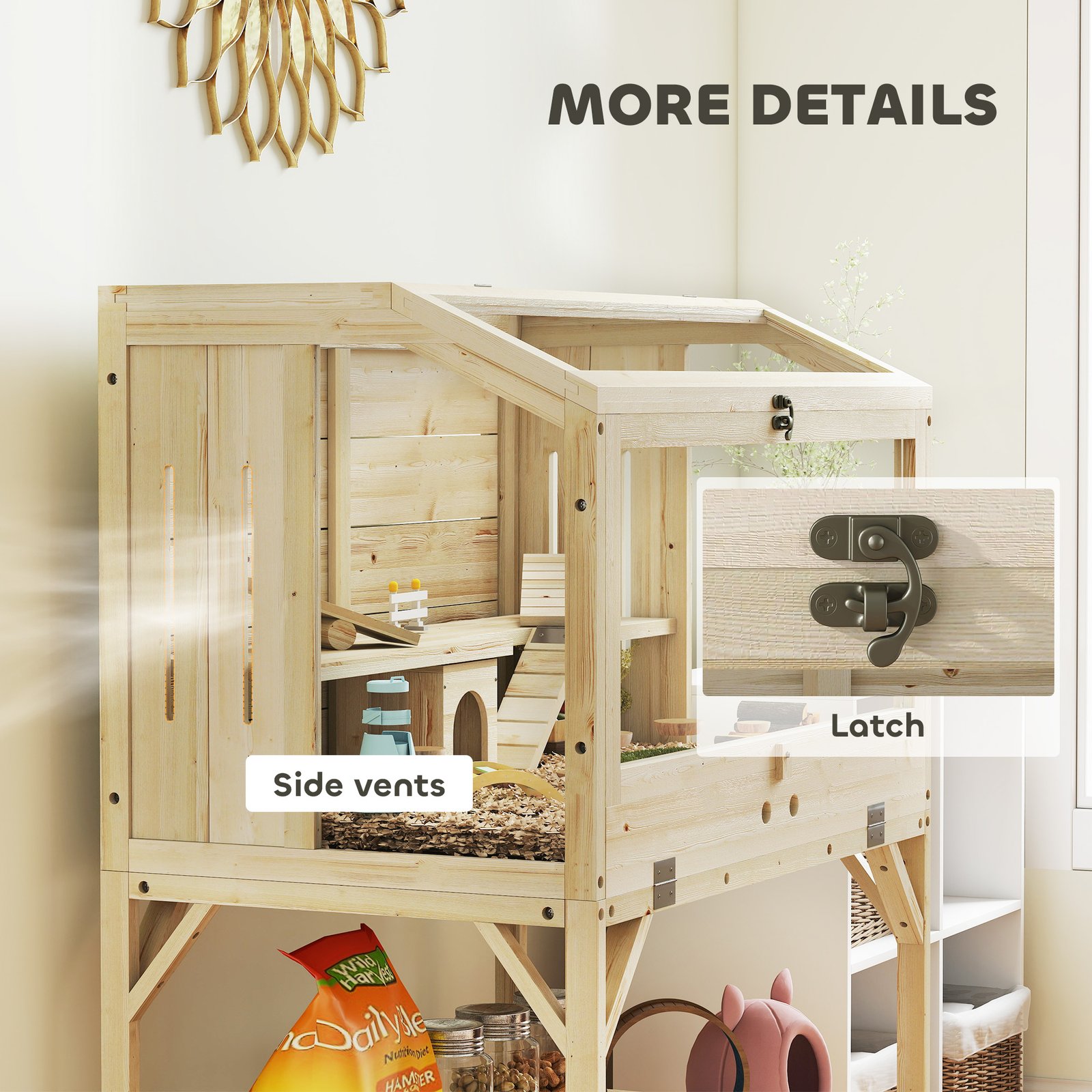 2 Tier Wooden Hamster Cage with Shelf and Openable Top