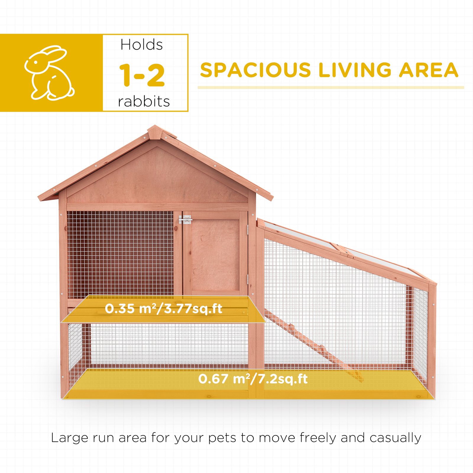 2 Tier Rabbit Hutch Outdoor, Guinea Pig Hutch, Solid Wood Bunny House, Water Resistant Asphalt Roof Ramp Sliding tray 144 x 64.5 x 100 cm - Image 4