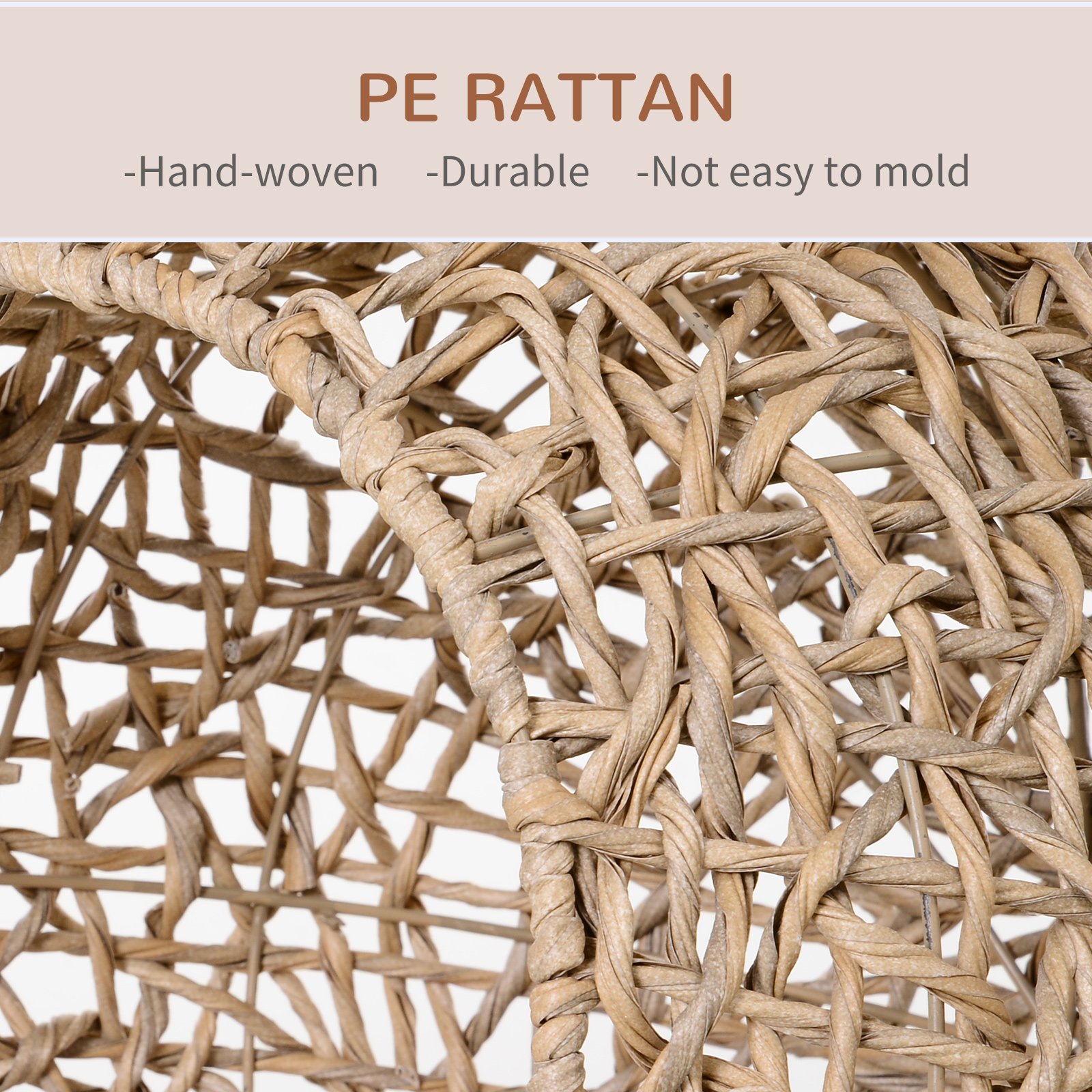 Wicker Cat Bed, Ball-Shaped Rattan Elevated Cat Basket with Three Tripod Legs, Cushion - Natural Wood Finish - Image 5