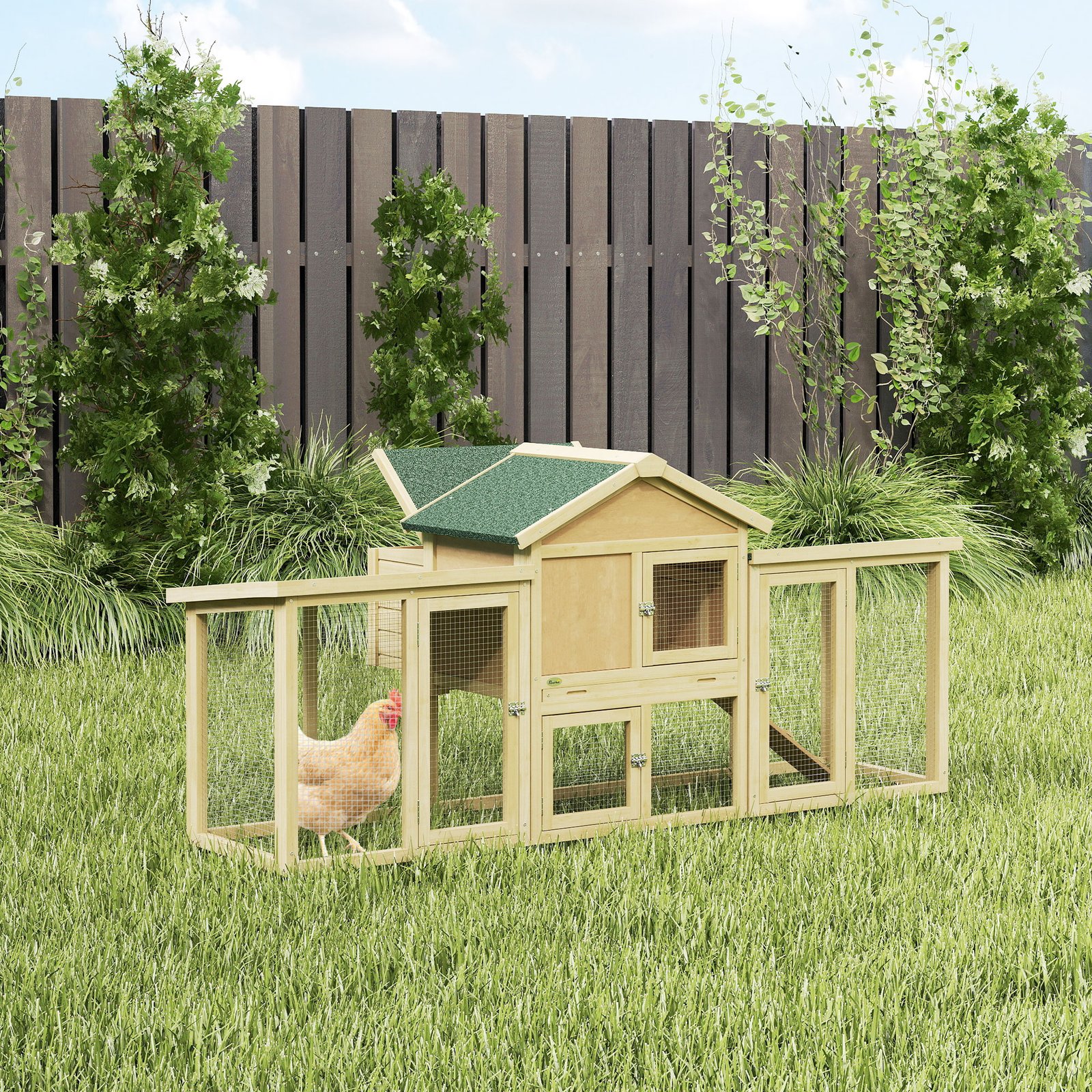 Large Chicken Coop, Wooden Outdoor Chicken Cage Poultry Hen House with Nesting Box