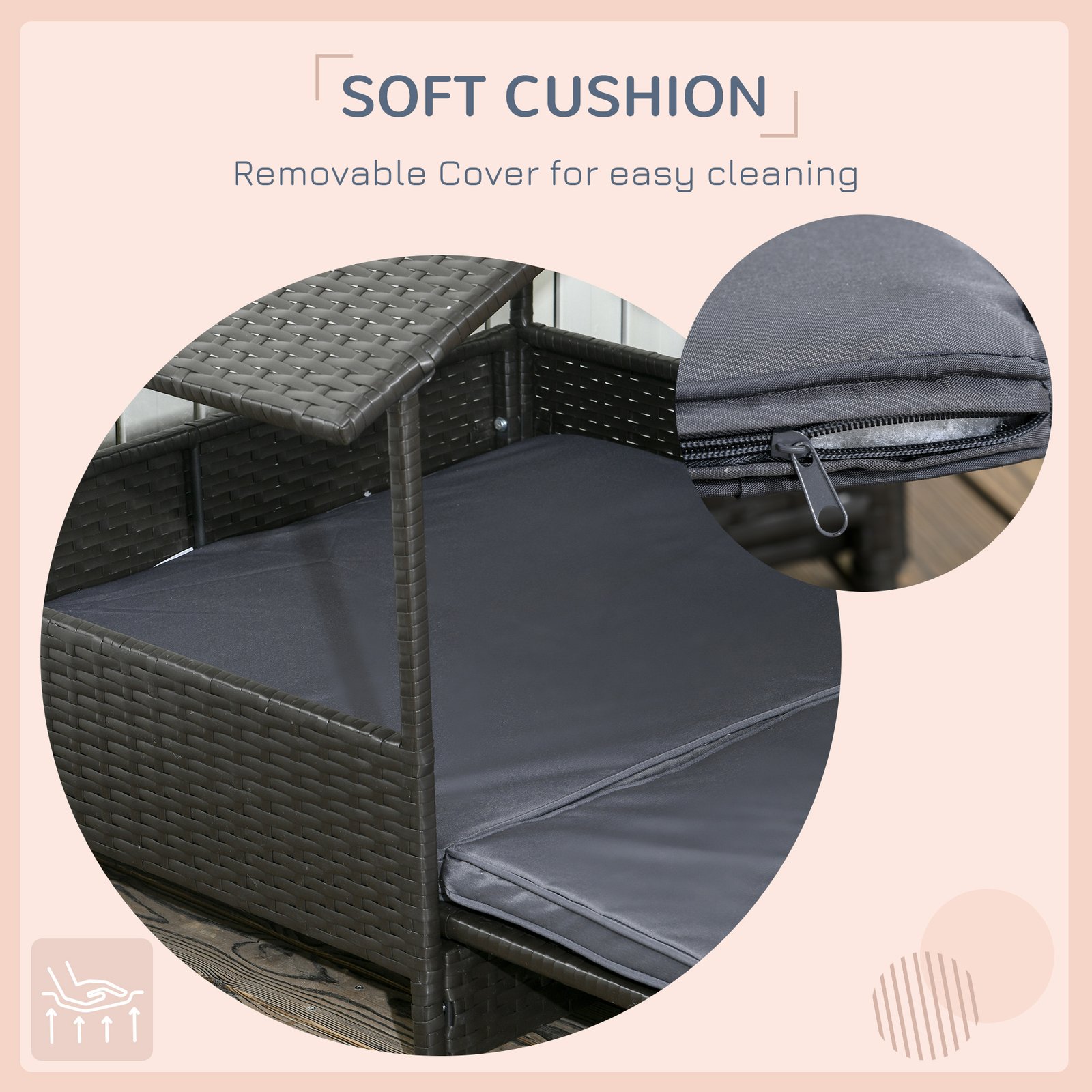 Extendable Elevated Dog Bed, Rattan Dog House w/ Water-Resistant Roof, Removable Cushion - Grey