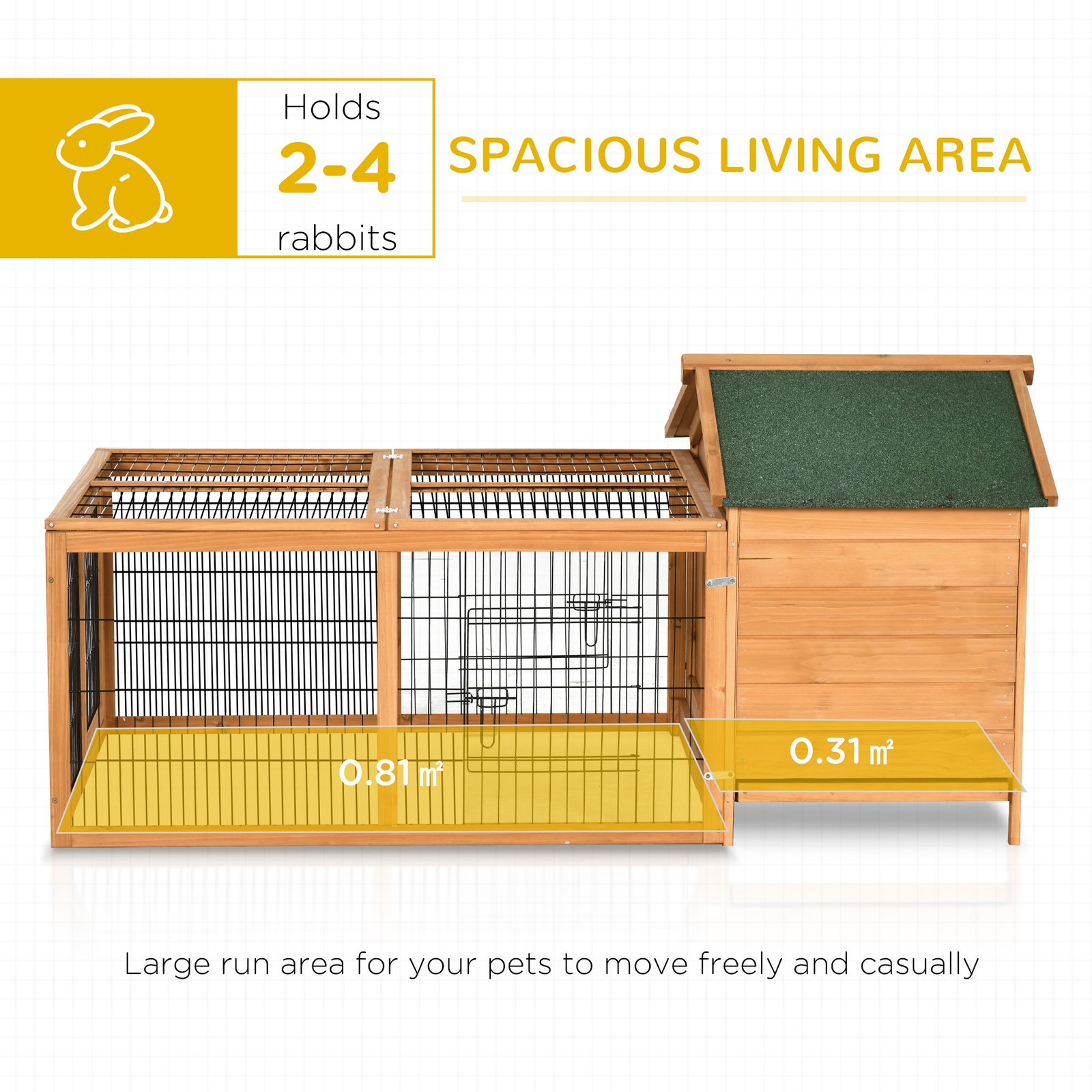 Wooden Rabbit Hutch Outdoor, Guinea Pig Hutch, Detachable Small Animal Cage with Openable Run & Roof Lockable Door Slide-out Tray 146 x 95 x 69cm
