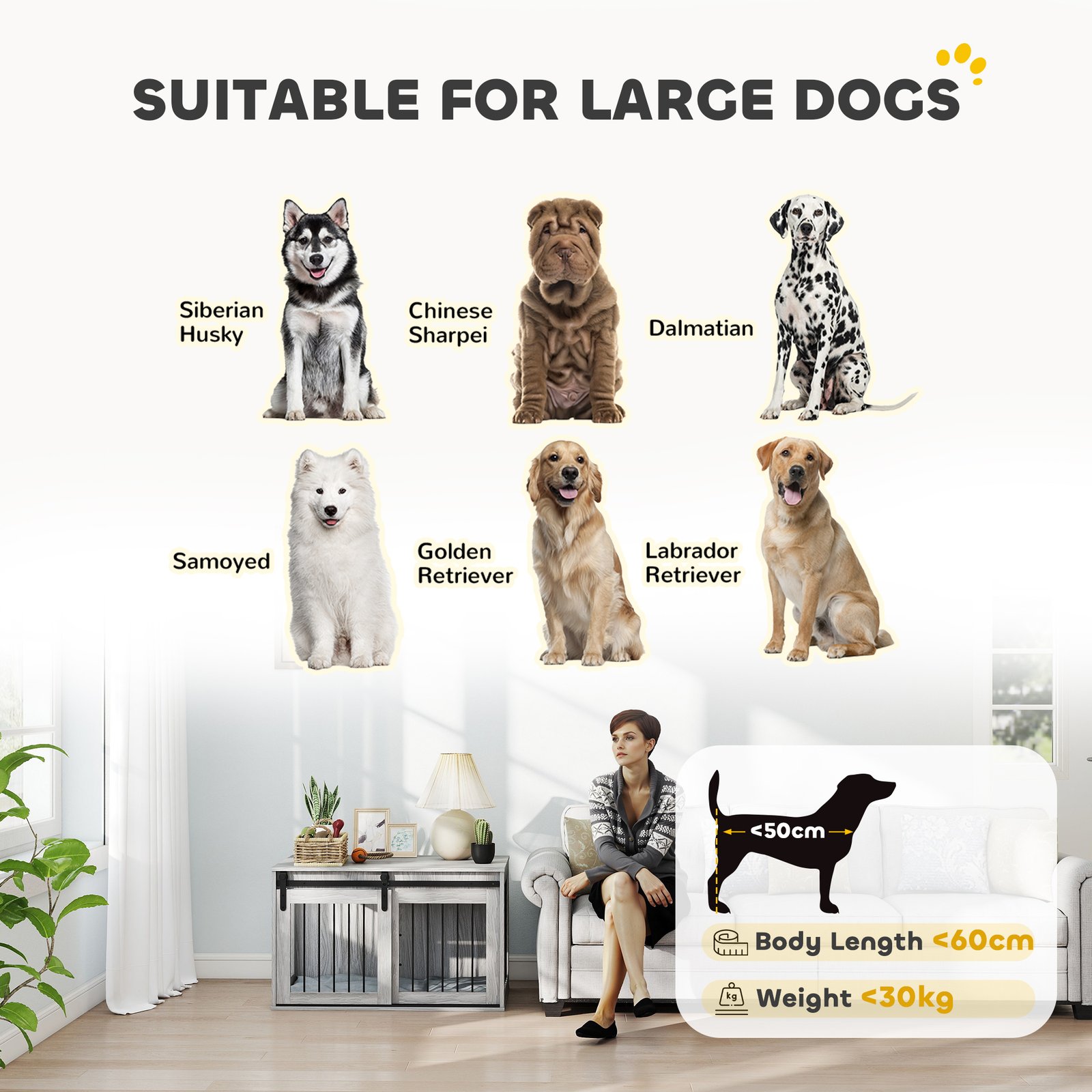 98cm Dog Crate Furniture with Removable Cushion for Large Dogs - Grey