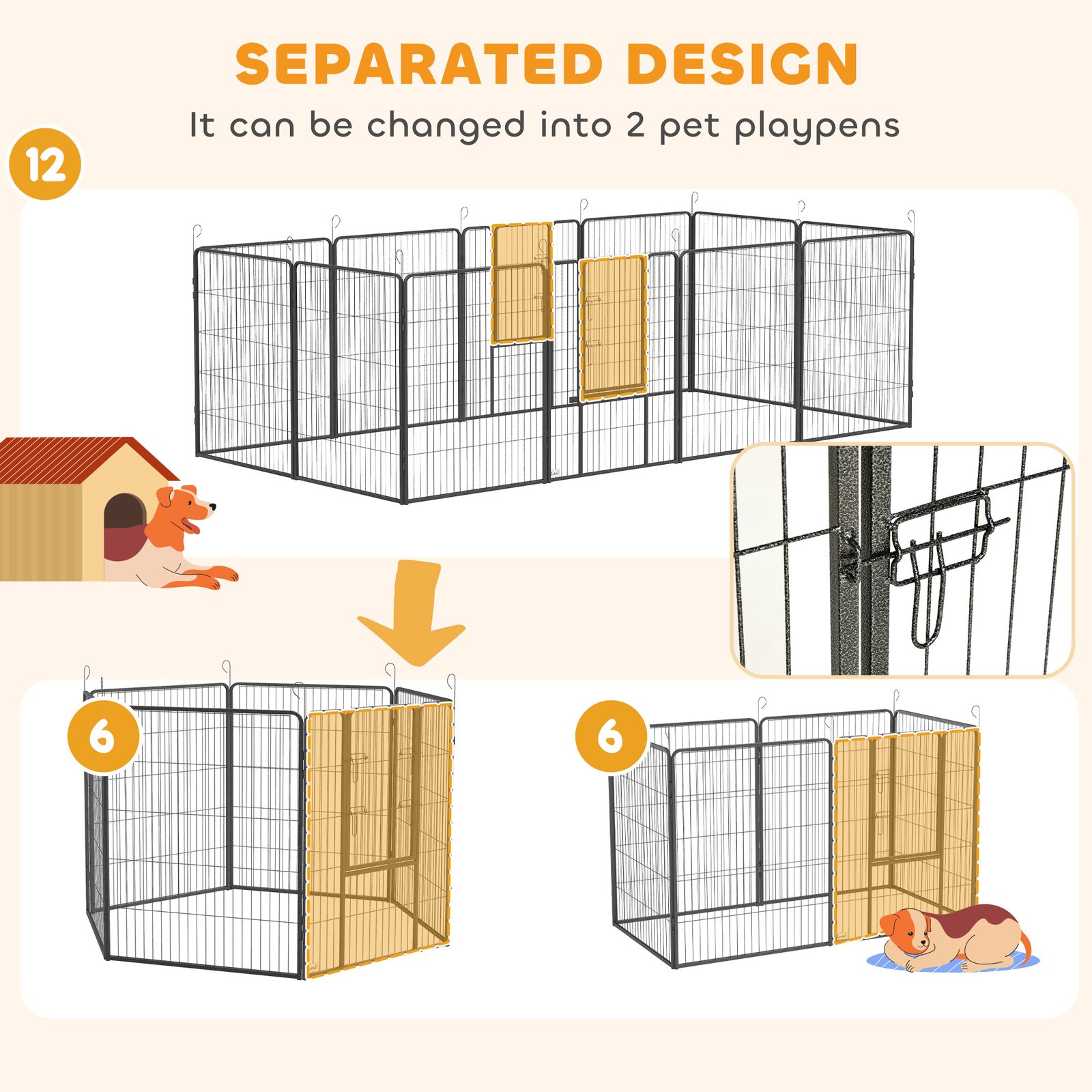 12 Panels Heavy Duty Puppy Playpen, for Small Dogs, Indoor and Outdoor Use - Silver