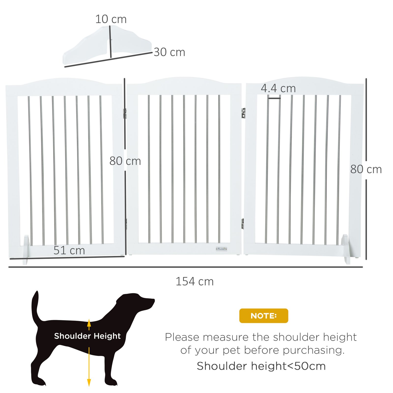 Foldable Dog Gate, Freestanding Pet Gate, with Two Support Feet, for Staircases, Hallways, Doorways - White