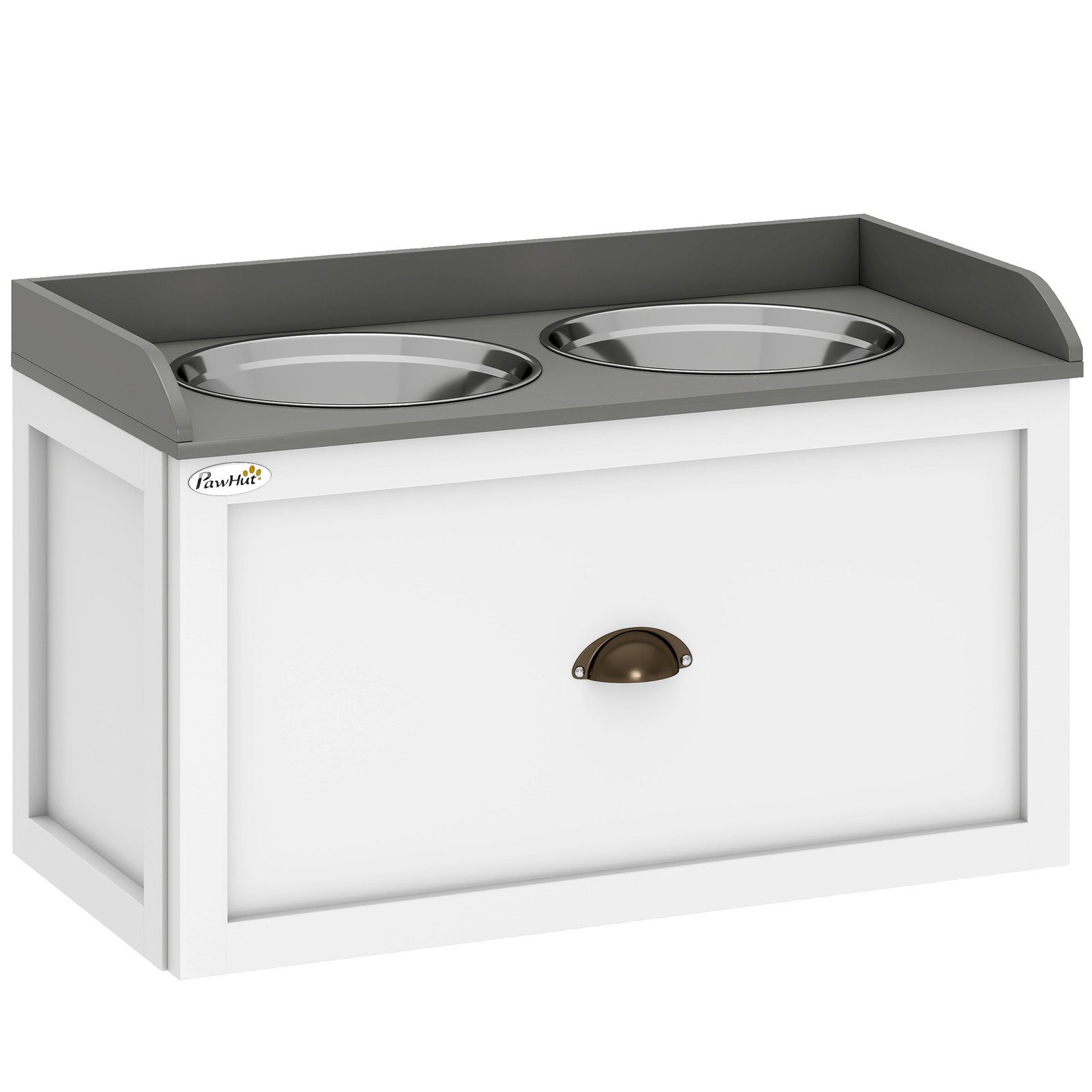 Stainless Steel Raised Dog Bowls, with 21L Storage Drawer for Large Dogs and Cats - White
