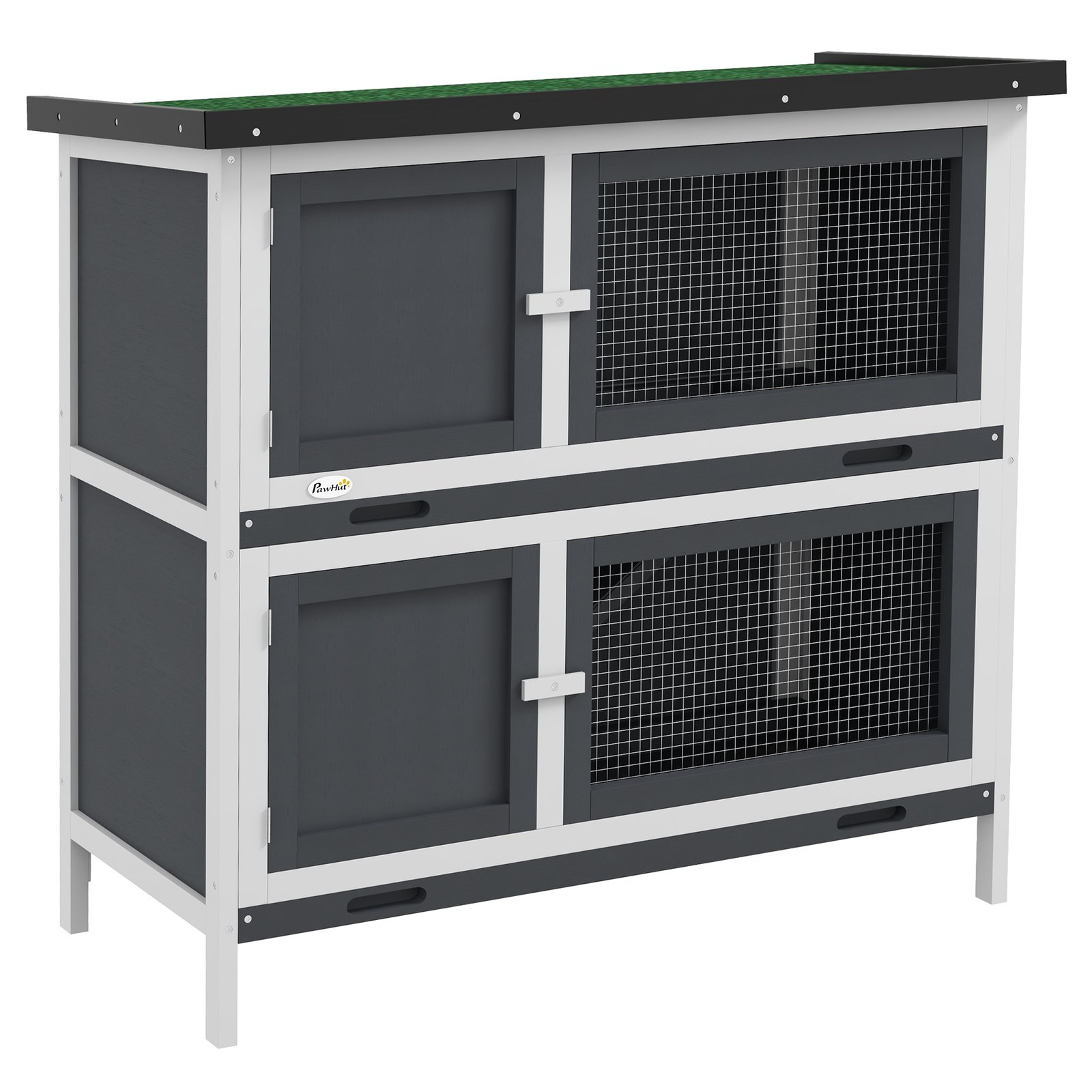 Double Decker Rabbit Hutch 2 Tier Guinea Pig Hutch Pet Cage Outdoor with Sliding-out Tray, 100 x 47 x 91cm, Grey