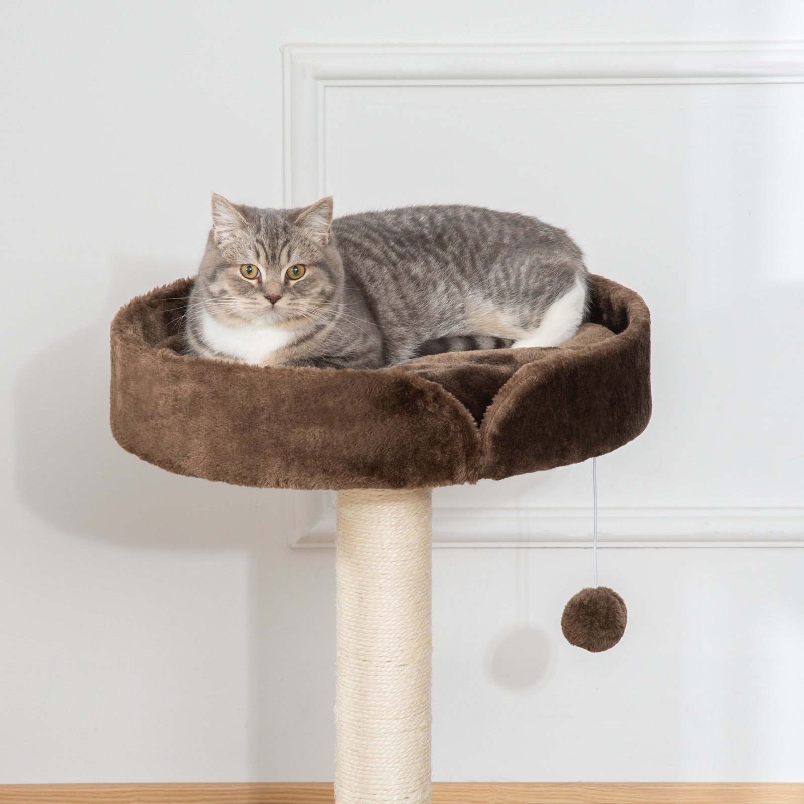Small Cat Tree for Indoor Cats with Sisal Scratching Post Kitten Bed Cushion Ball Toy, Brown, 45x45x70 cm - Image 8