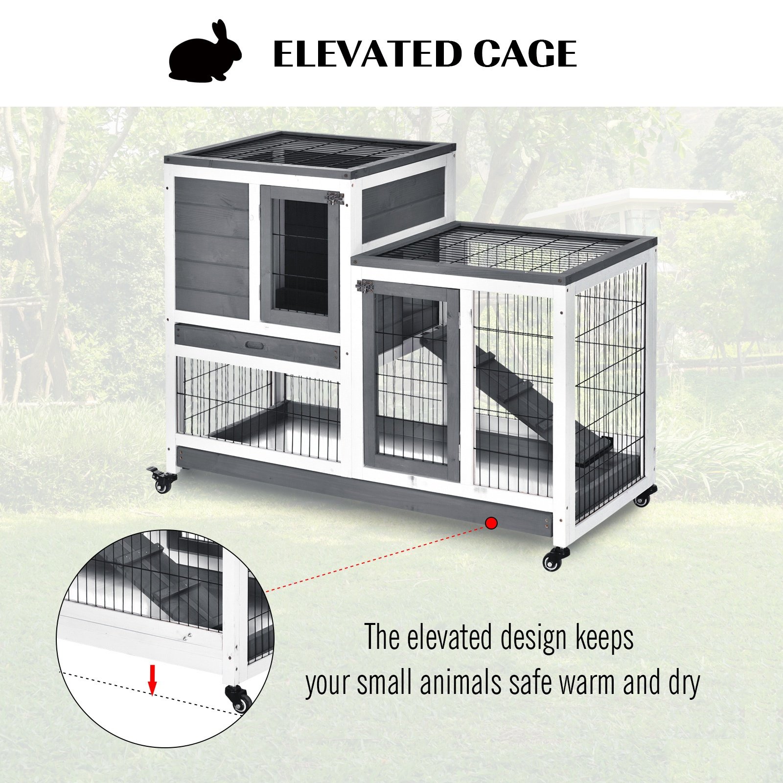 Small Animals 2-TierFir Wood Guinea Pigs Hutches Indoor Hutch Grey