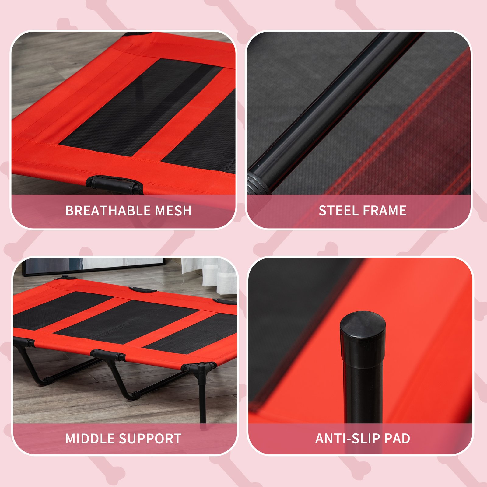 Raised Dog Bed Cooling Metal Elevated Pet Cot with Breathable Mesh, Non-slip, Lightweight & Portable, for Indoor Camping Beach Travel Outdoor Use, Red, XX Large, 122 x 92 x 23cm - Image 6
