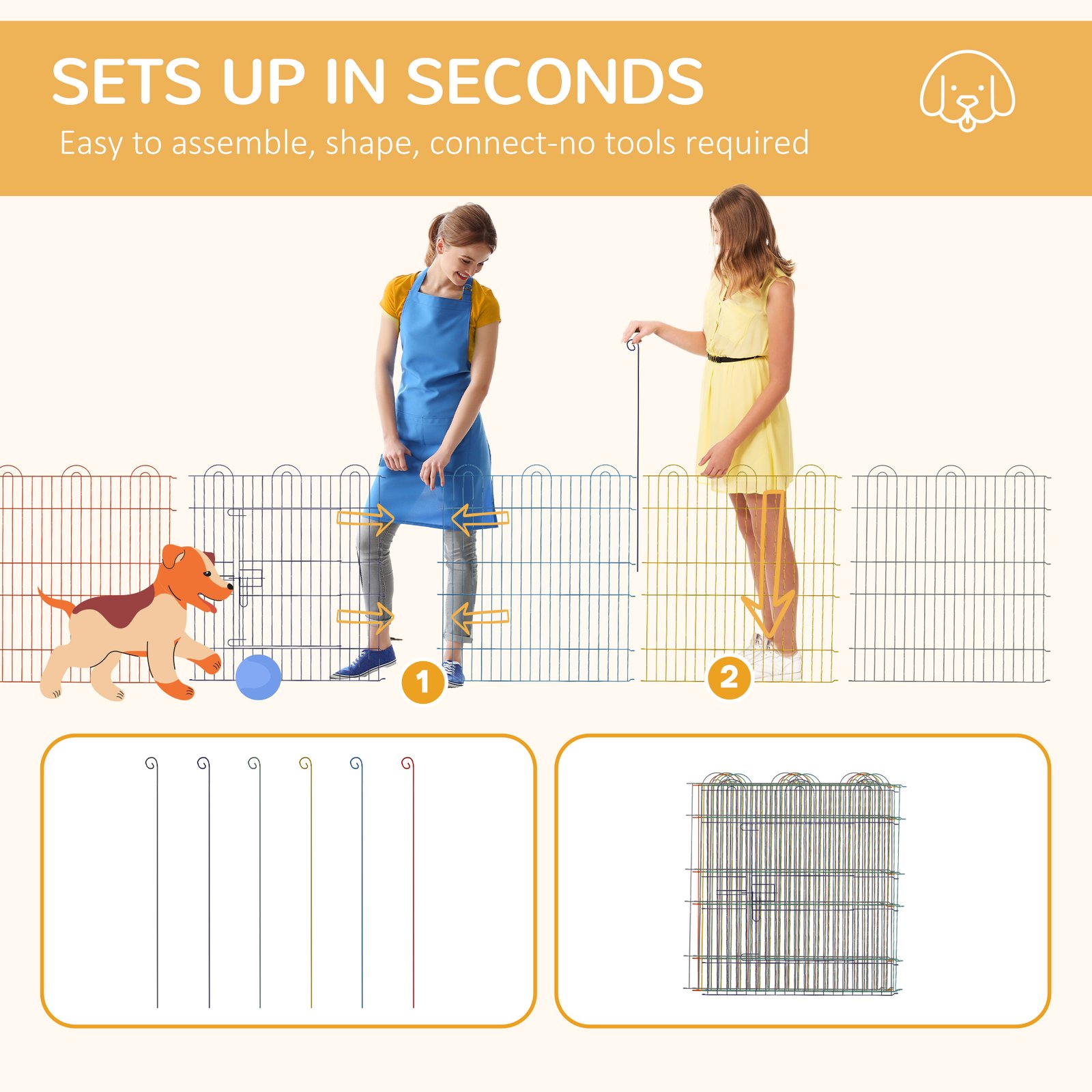 Pet Playpen Crate, with Six Panels, Door, for Indoors and Outdoors - Image 4