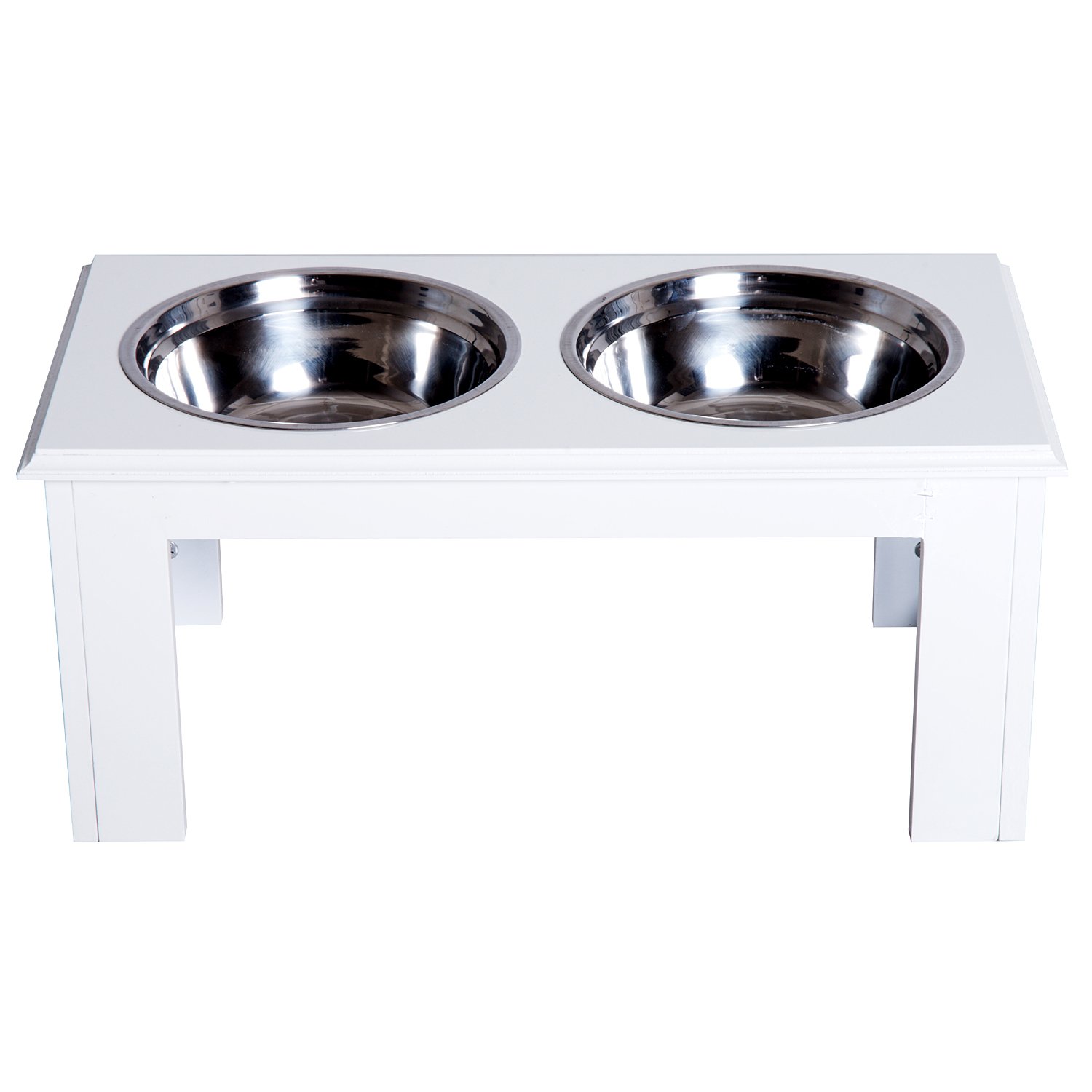 Raised Dog Feeding Bowls with Stand, Stainless Steel for Medium Dog, 58L x 31W x 25H cm - White