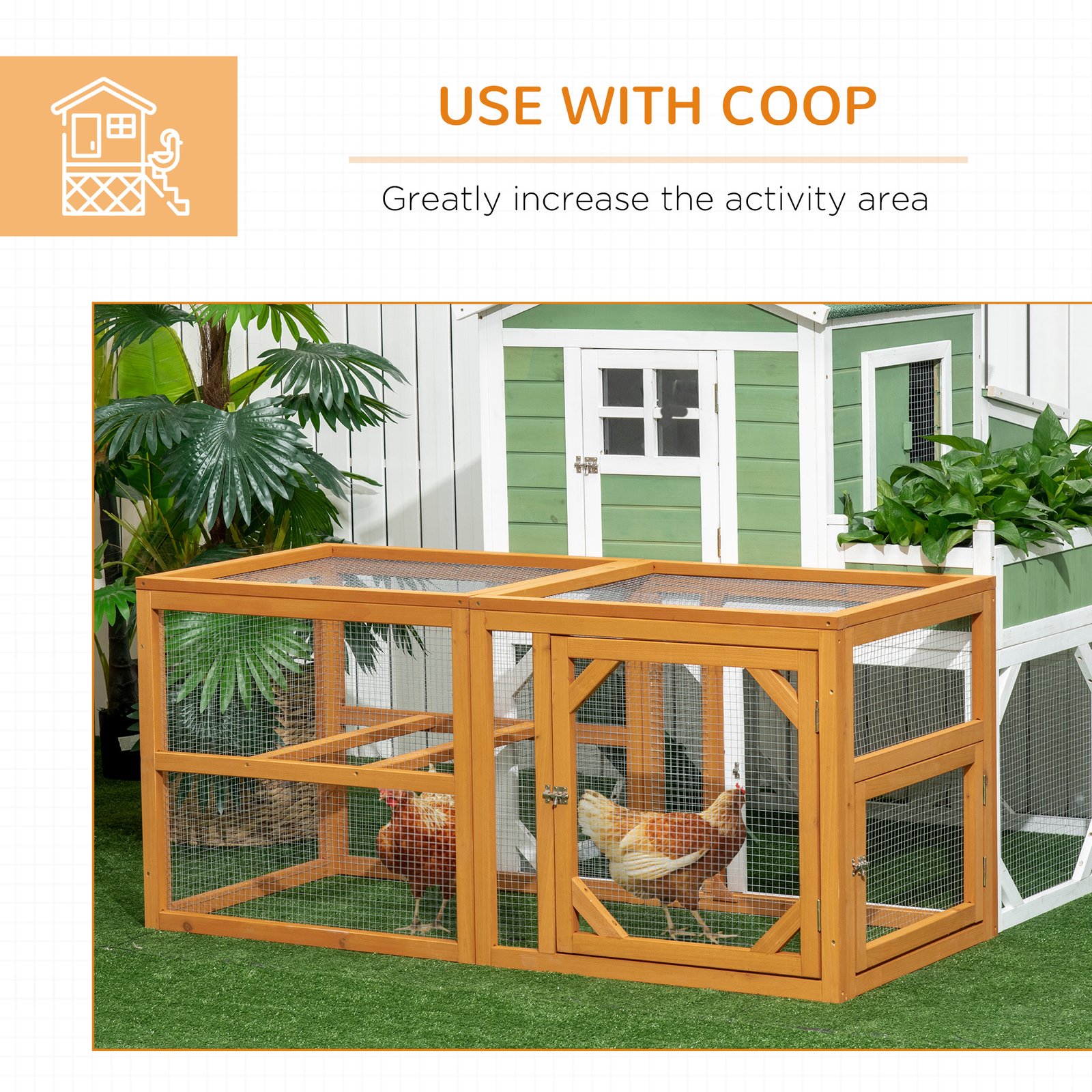 Wooden Chicken Coop with Perches, Doors, Combinable Design, for 2-4 Chickens - Natural Wood Colour - Image 6