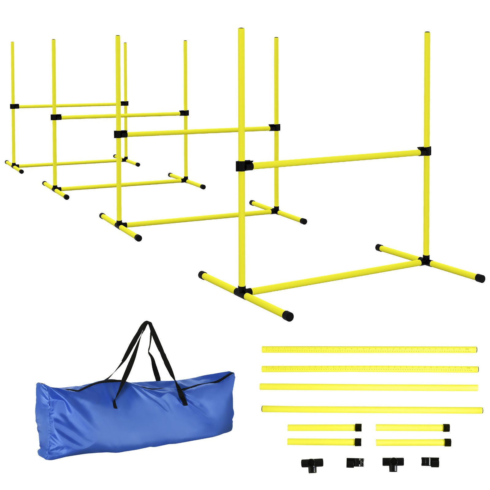 4 Pieces Dog Agility Training Equipment, Adjustable Height Jumps Hurdle with Carrying Bag for Outdoor, Yellow