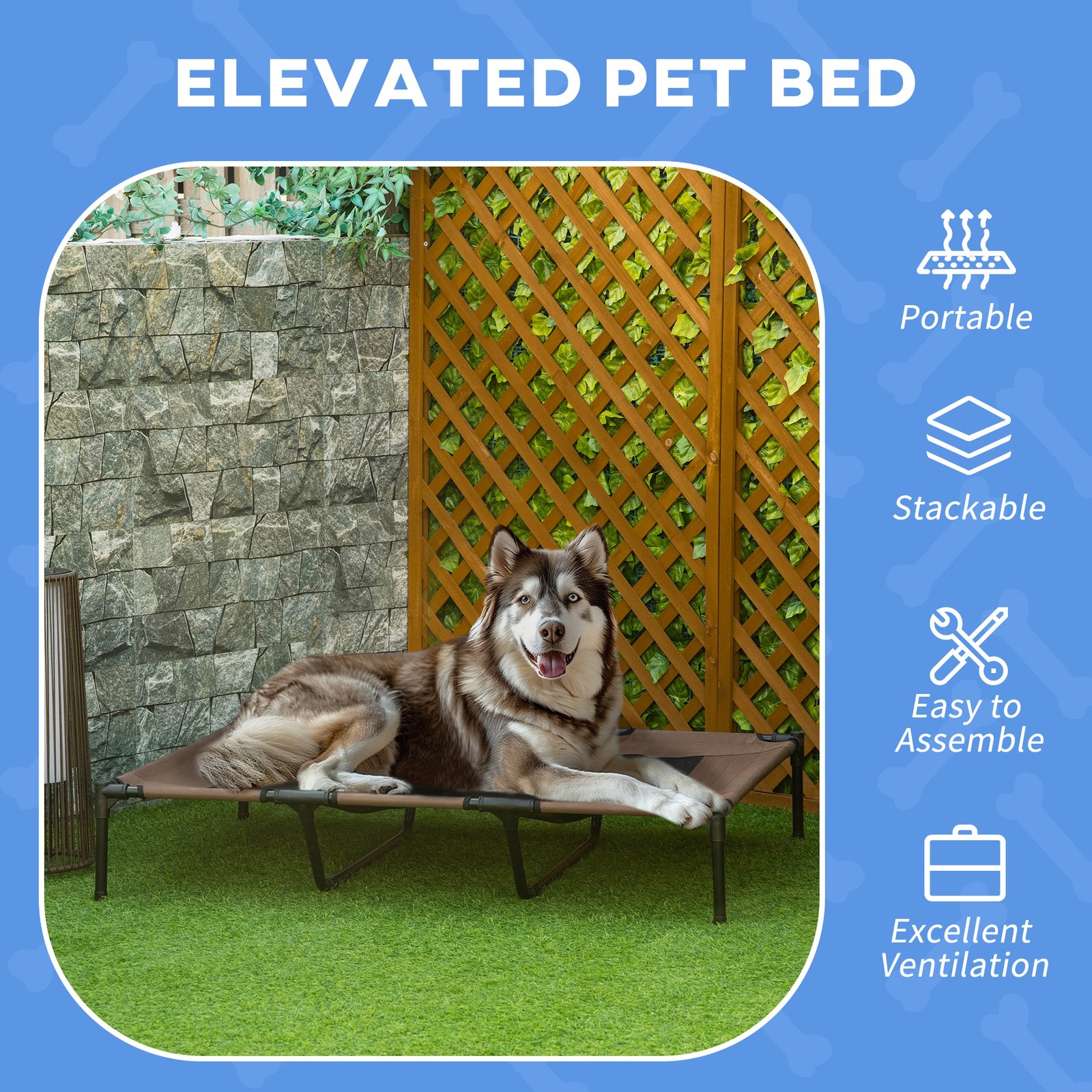 Raised Dog Bed Cooling Elevated Pet Cot with Breathable Mesh for Indoor Outdoor Use Brown, XX Large, 122 x 92 x 23cm