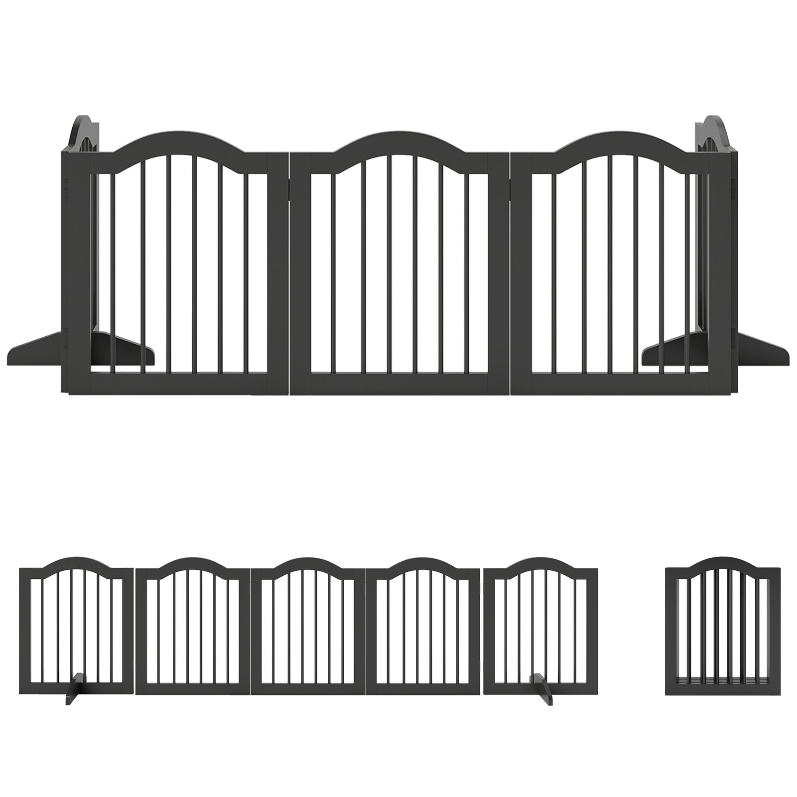 Freestanding Dog Gate Wooden Stair Gate for Dogs with Support Feet Foldable Pet Fence Safety Barrier for the House Doorway Stairs Black