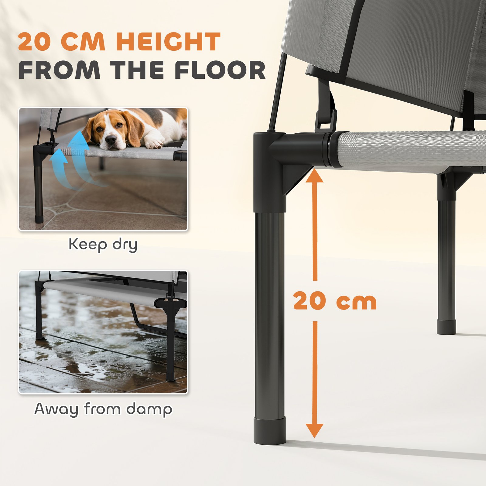 Portable Elevated Dog Bed with Removable Canopy, Cooling Raised Pet Cot for Medium Large Dogs, 92 x 75 x 85 cm