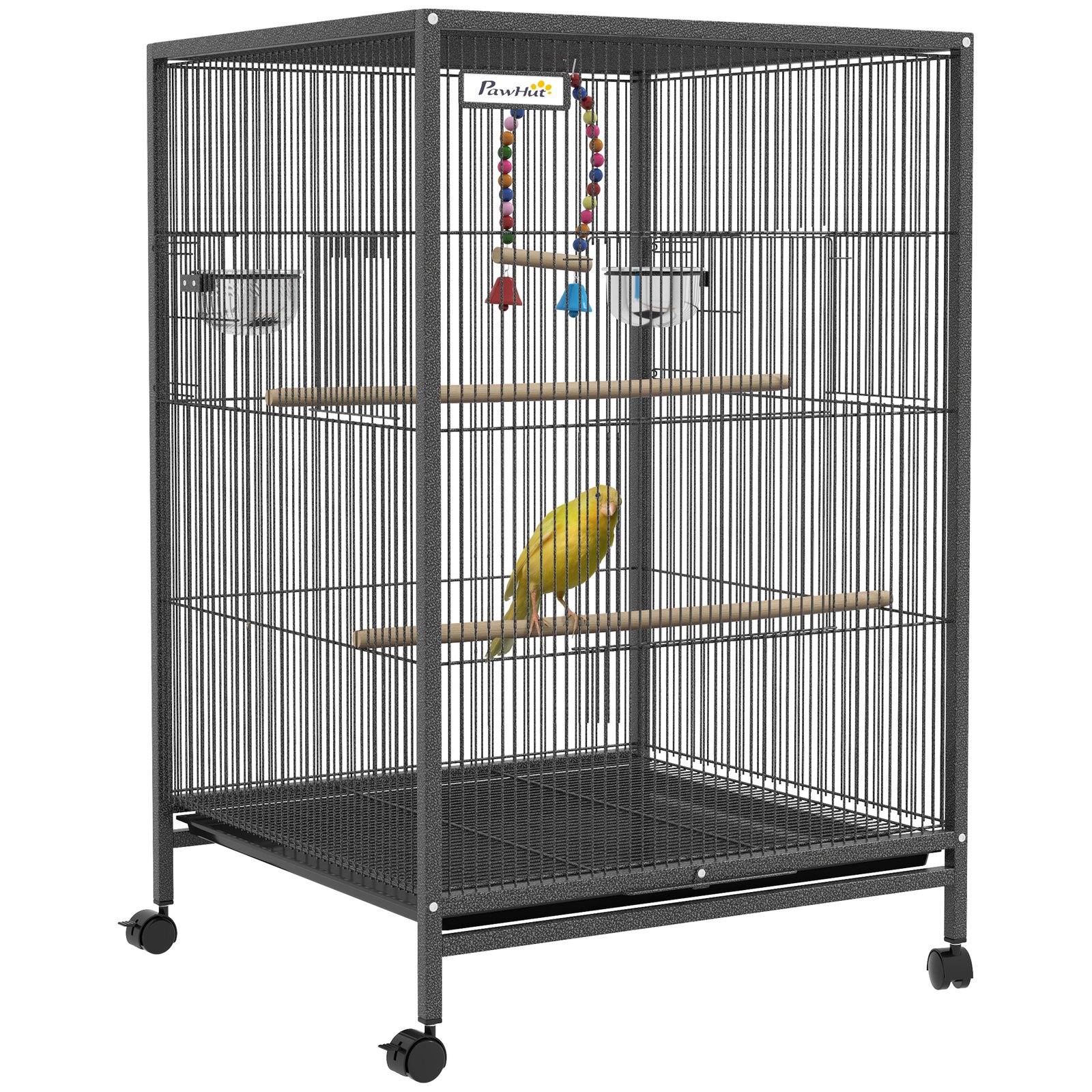 Bird Cage, Budgie Cage, with Rolling Stand, for Small Birds - Grey