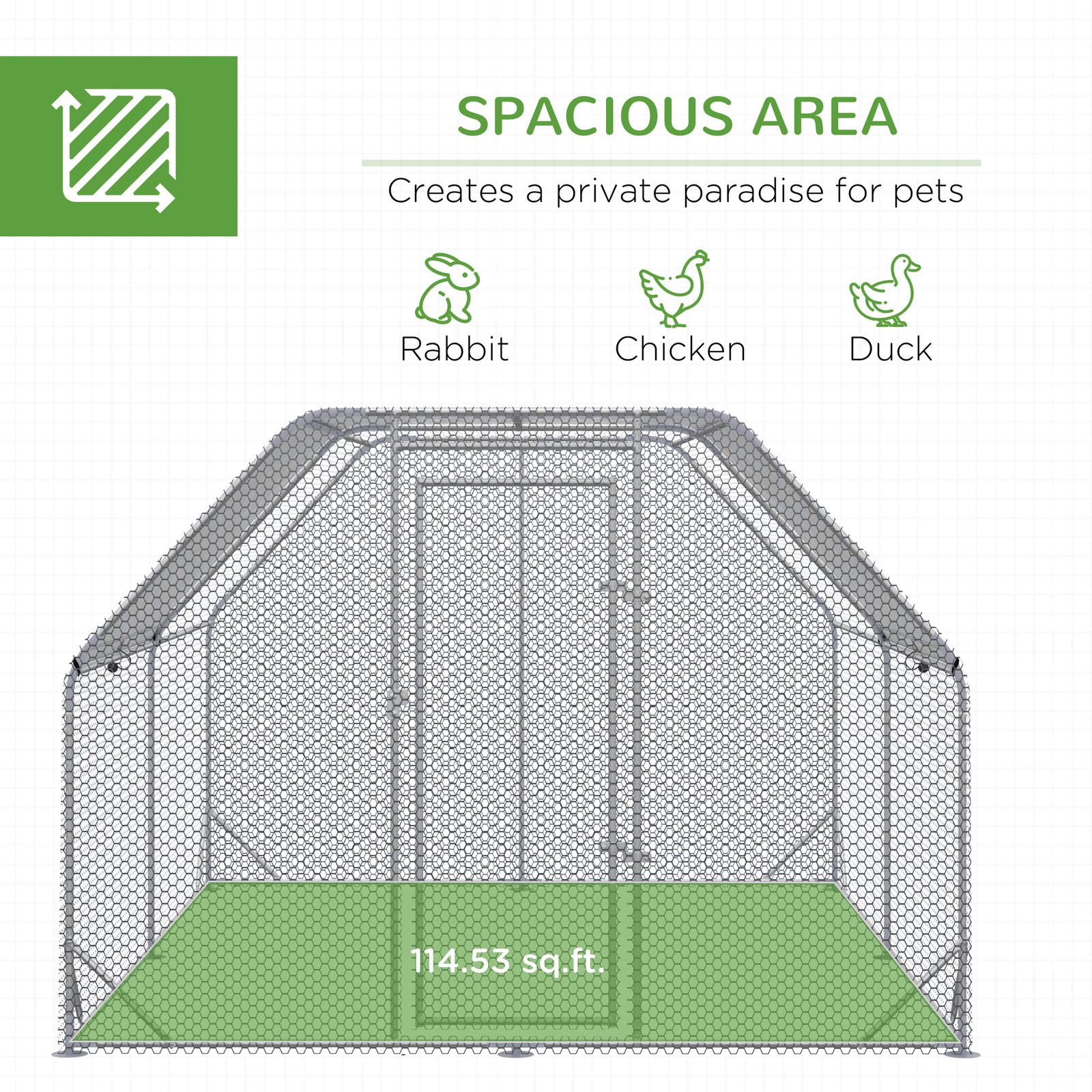Walk in Chicken Run Chicken Coop Hen House Outdoor with Roof for 10-12 Chickens, 380 x 280 x 195cm - Image 4