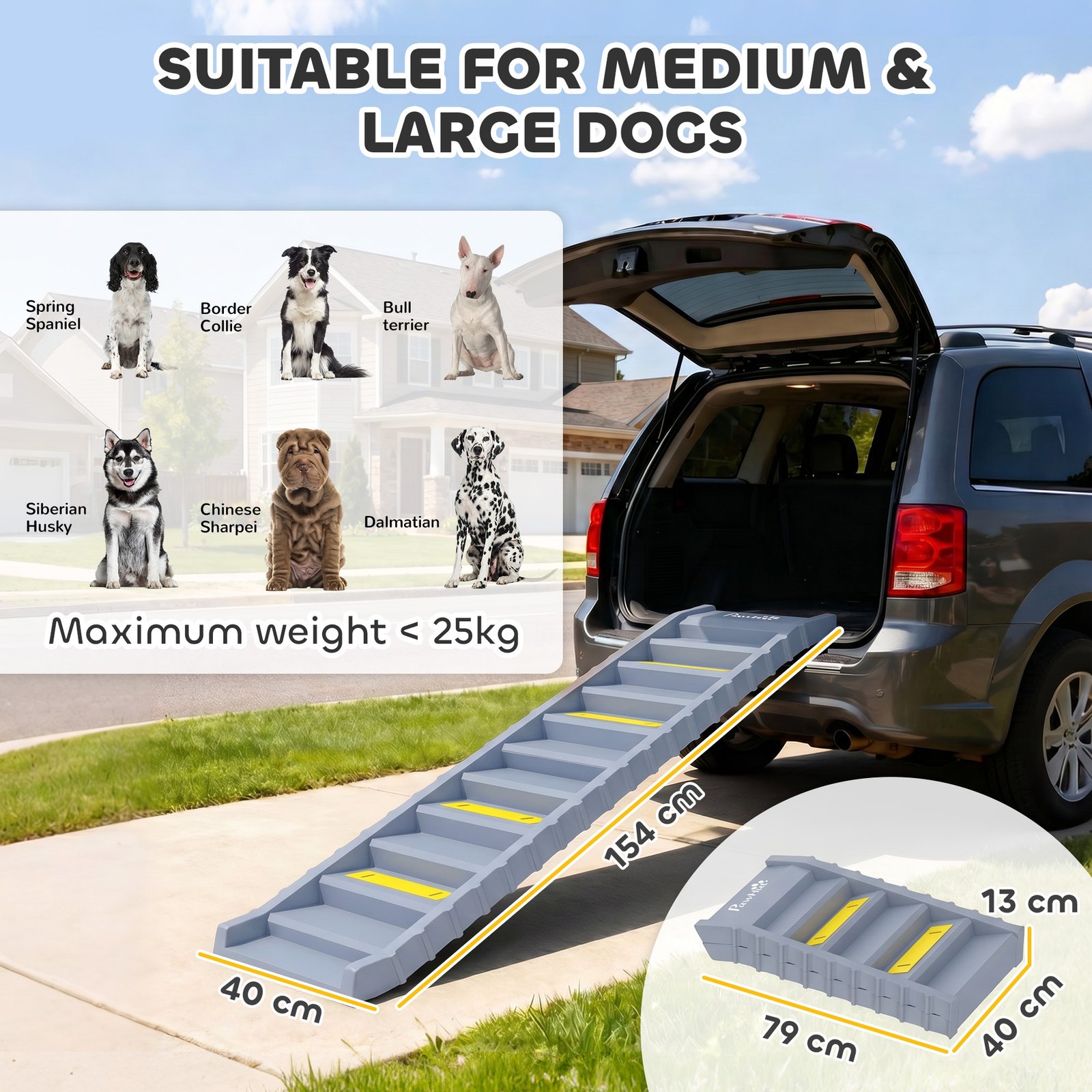 Dog Car Ramp with Anti-Slip Steps, 10-Steps Pet Stairs for Pets to Access Cars and High Beds, Grey