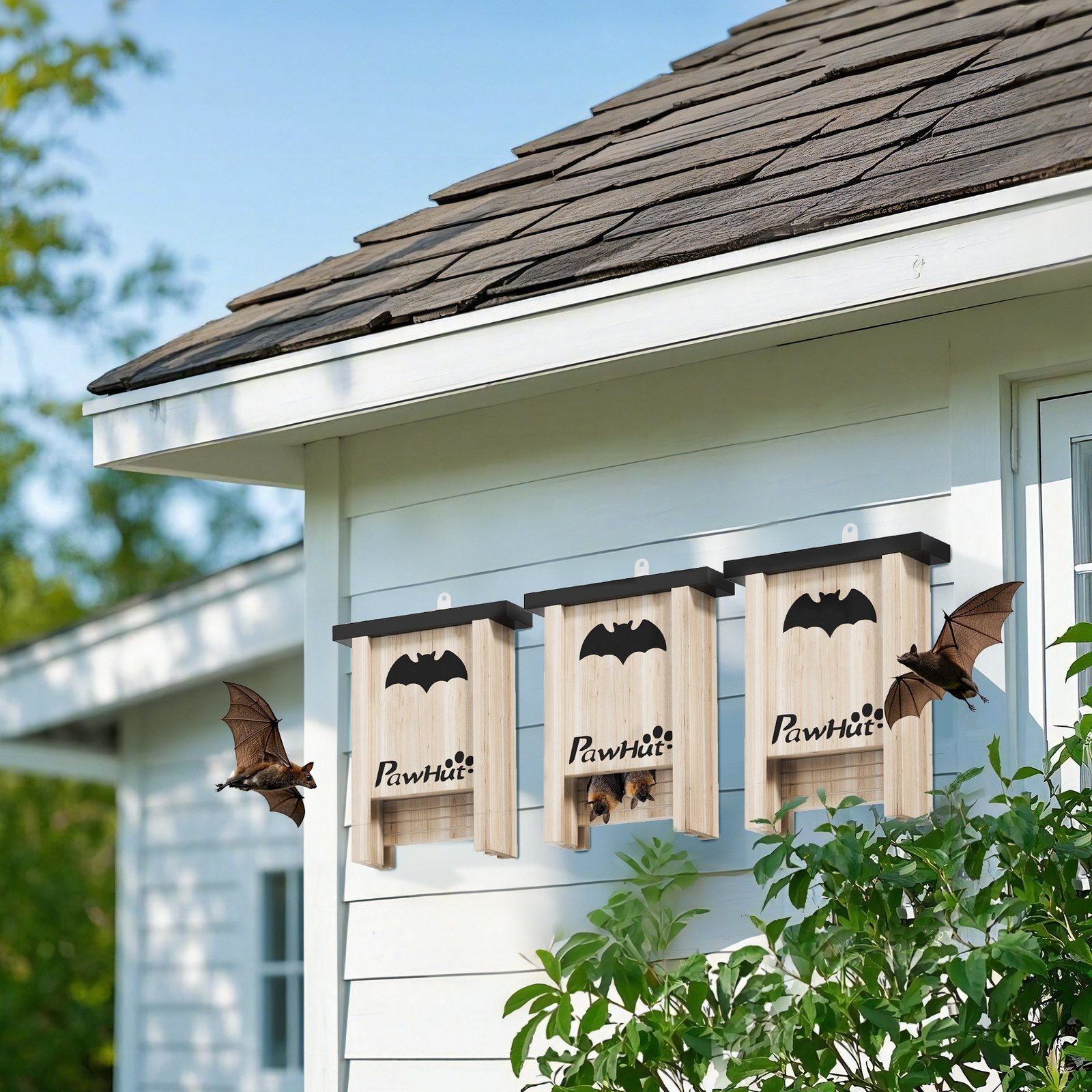 3PCs Wooden Bat Boxes, Bat Houses Designed to Attract Bats & Easy to Hang for Outdoor, Garden, Farm, 18 x 6 x 22.5 cm - Image 9