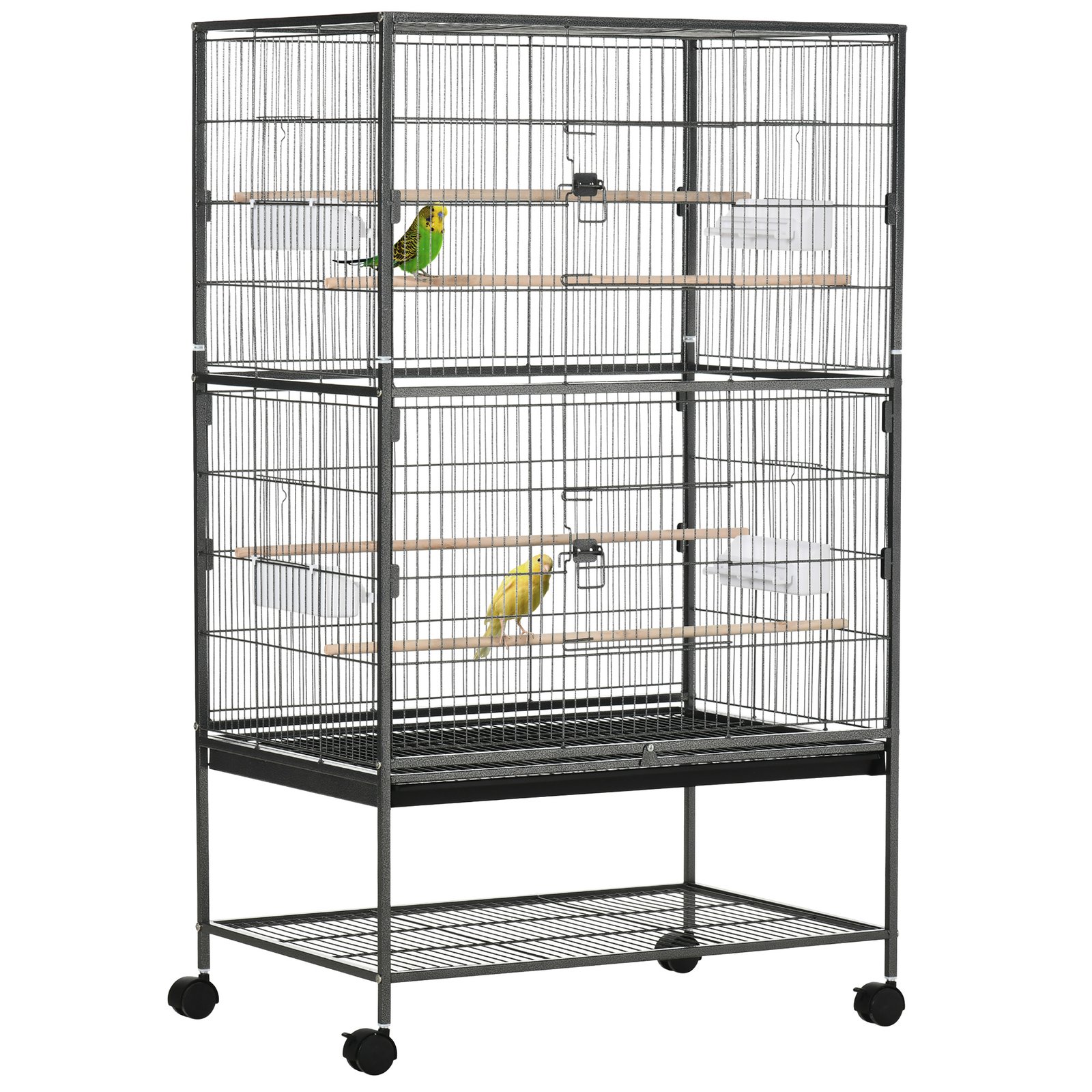 Large Bird Cage Budgie Cage for Finch Canaries Parakeet with Rolling Stand, Slide-out Tray, Storage Shelf, Food Containers, Dark Grey