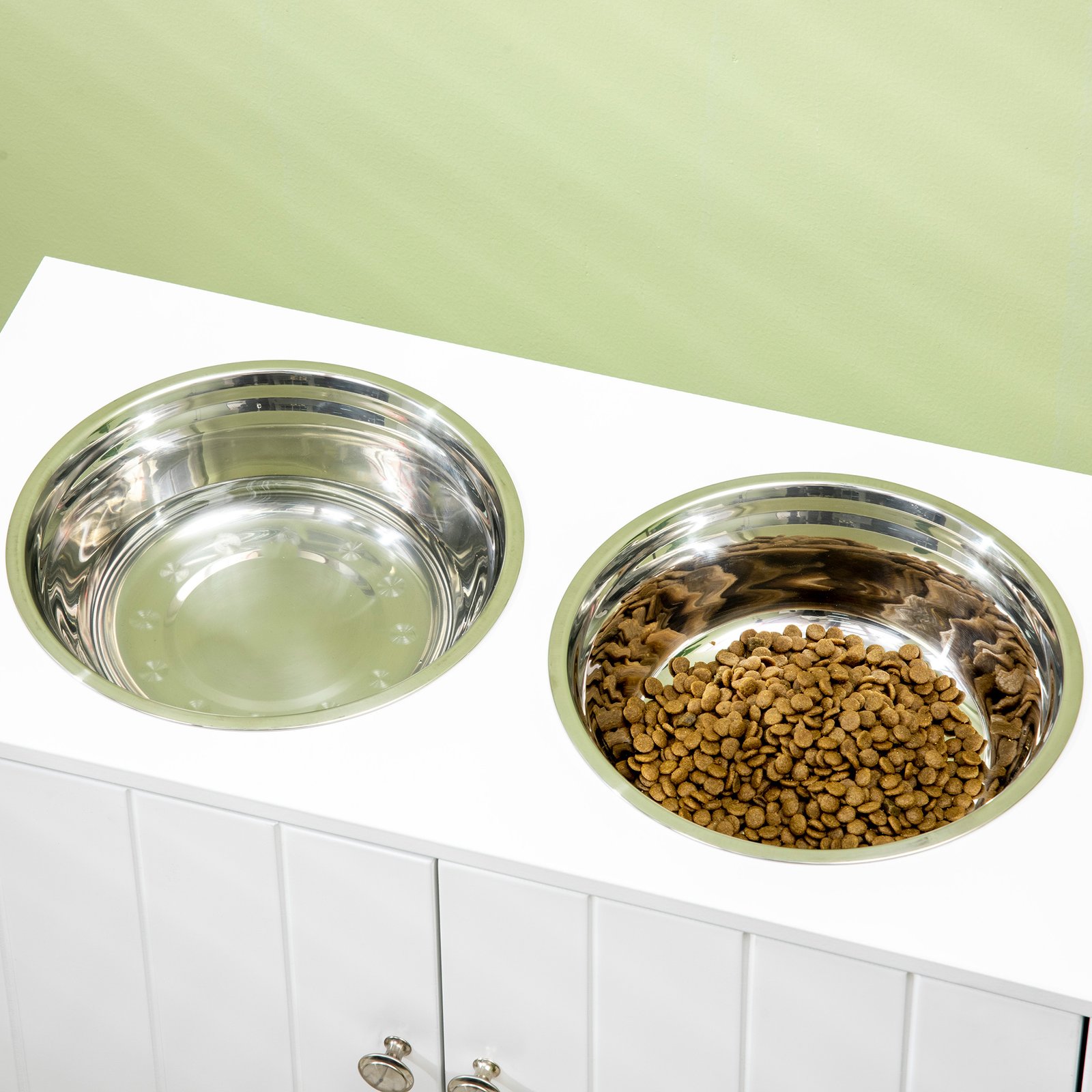 Raised Pet Feeder, with Two Bowls, Storage - White - Image 7