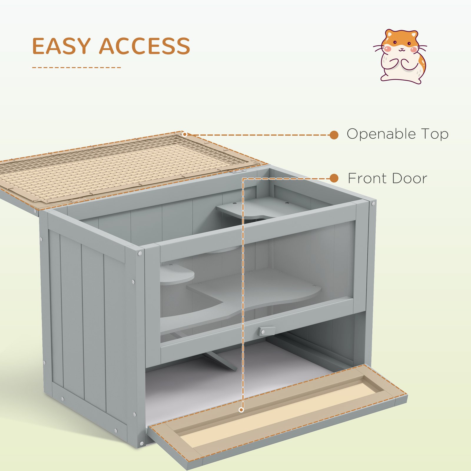 Wooden Hamster Cage Mouse Mice Rodent Small Animals Hutch Exercise Play House 60 x 35 x 42cm, Grey