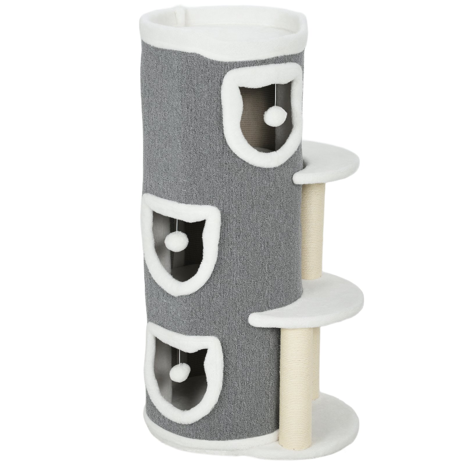 101 cm Cat Tree with Sisal Scratching Posts, 3 Barrel Condos, 3 Platforms, for Indoor Cats to Rest and Play