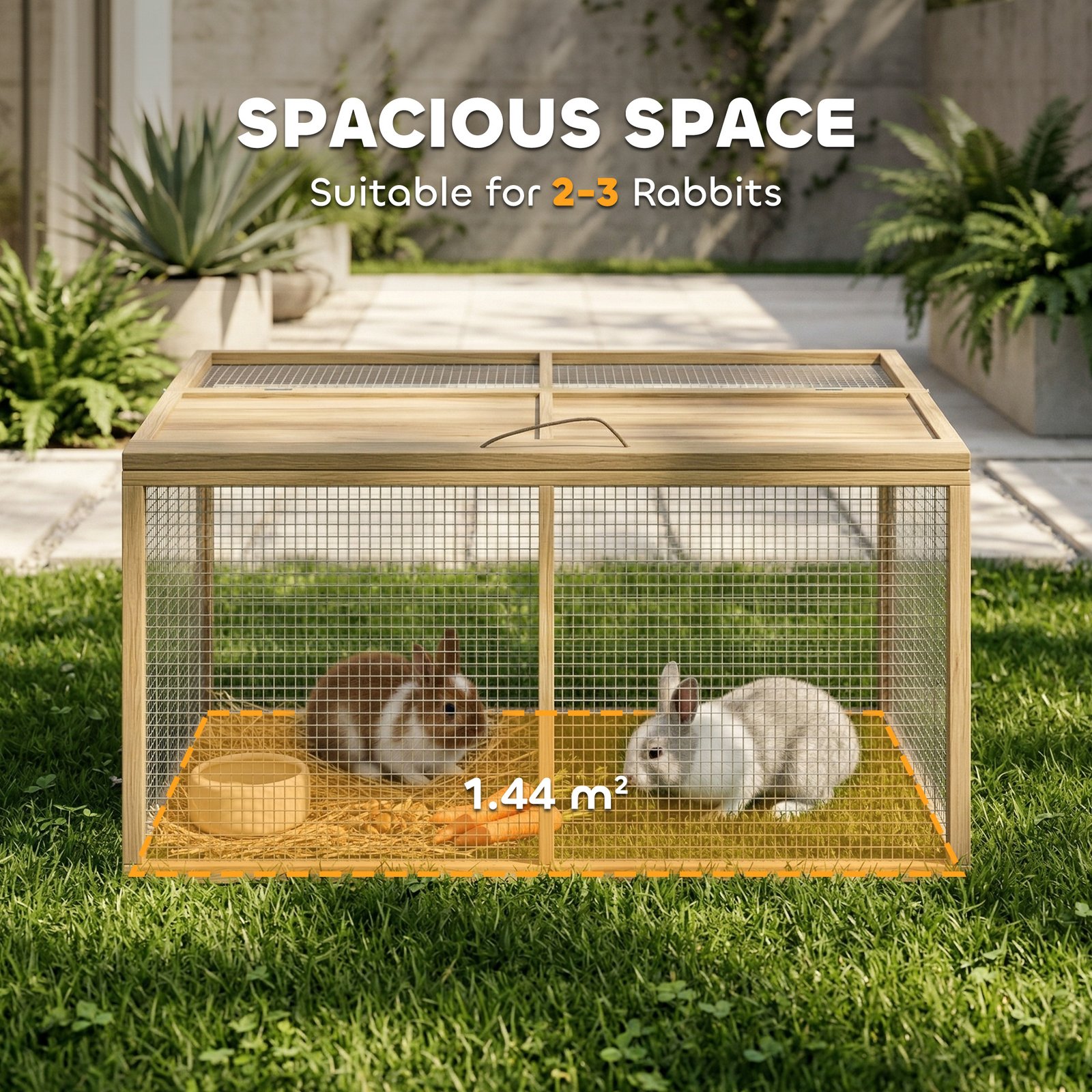 Wooden Folding Rabbit Hutch, for 2-3 Rabbits - Natural Wood - Image 4