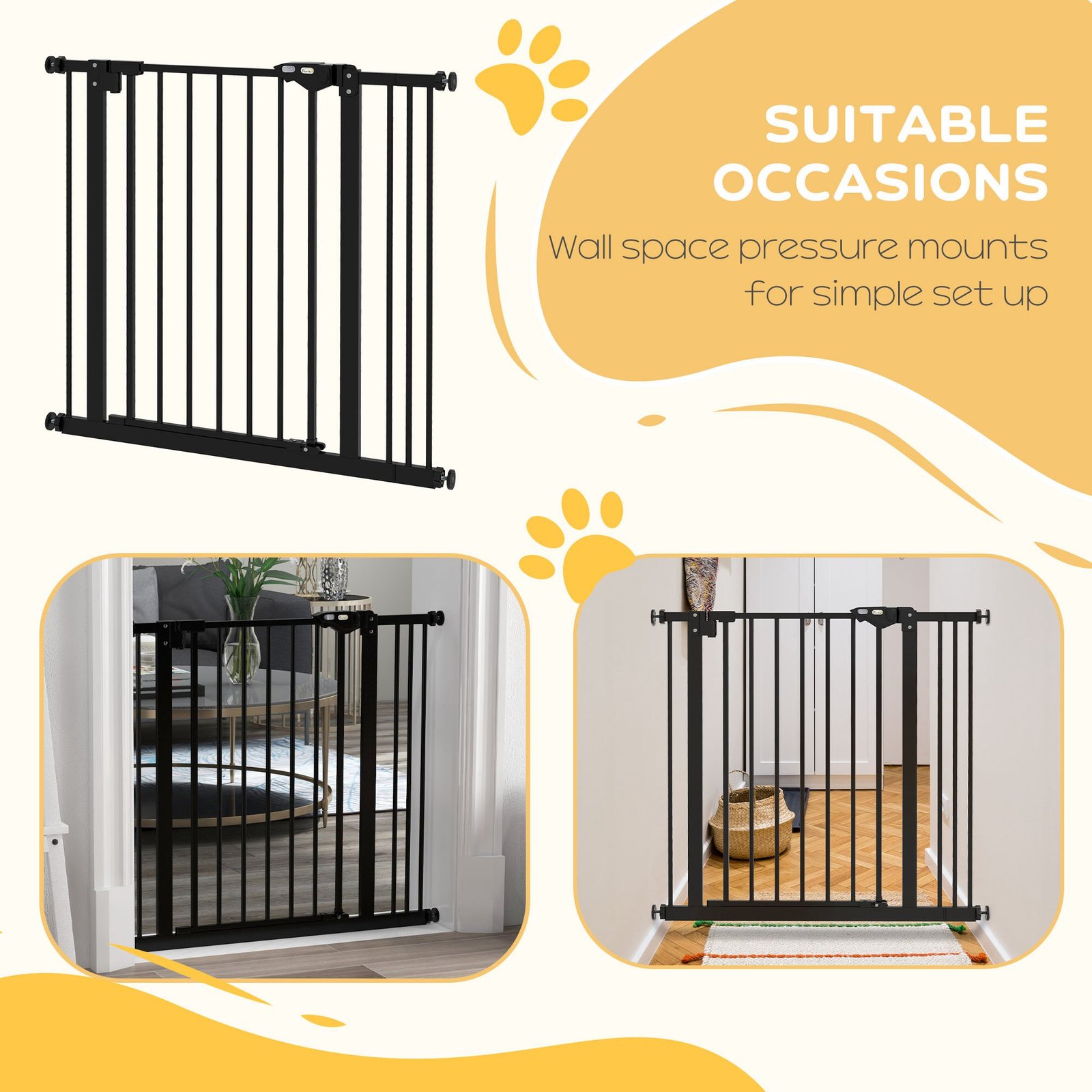 Adjustable Safety Gate w/ One Extensions, Four Adjustable Screws, Black