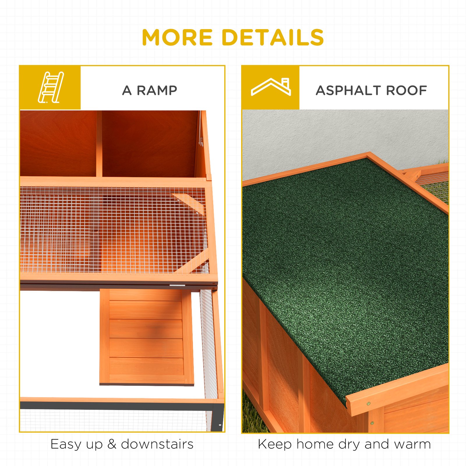 Rabbit Hutch Outdoor Guinea Pig Hutch with Run Small Animal Off-ground Duck House Hideaway Garden with Openable Roof 125.5 x 100 x 49cm Orange