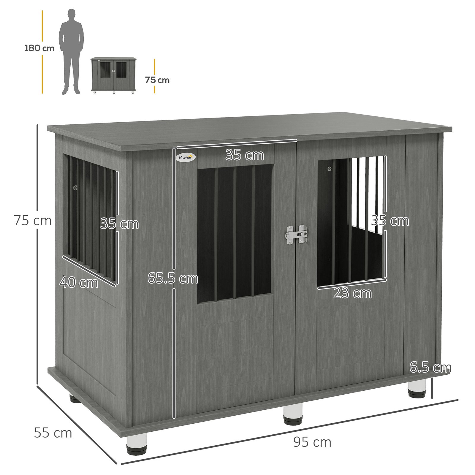 Dog Crate Table for Medium and Large Dogs with Magnetic Door for Indoor Use, 95 x 55 x 75 cm, Grey - Image 3
