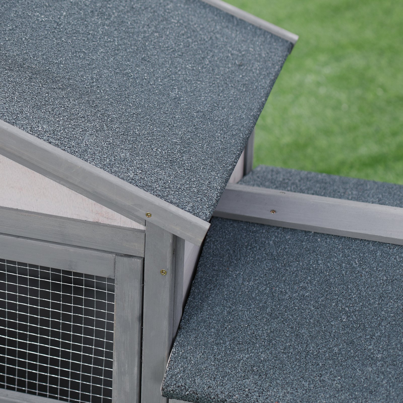 Wooden Rabbit Hutch Outdoor, Double Tier with Water-Resistant Roof, Ramp 147 x 54 x 84 cm, Grey - Image 8