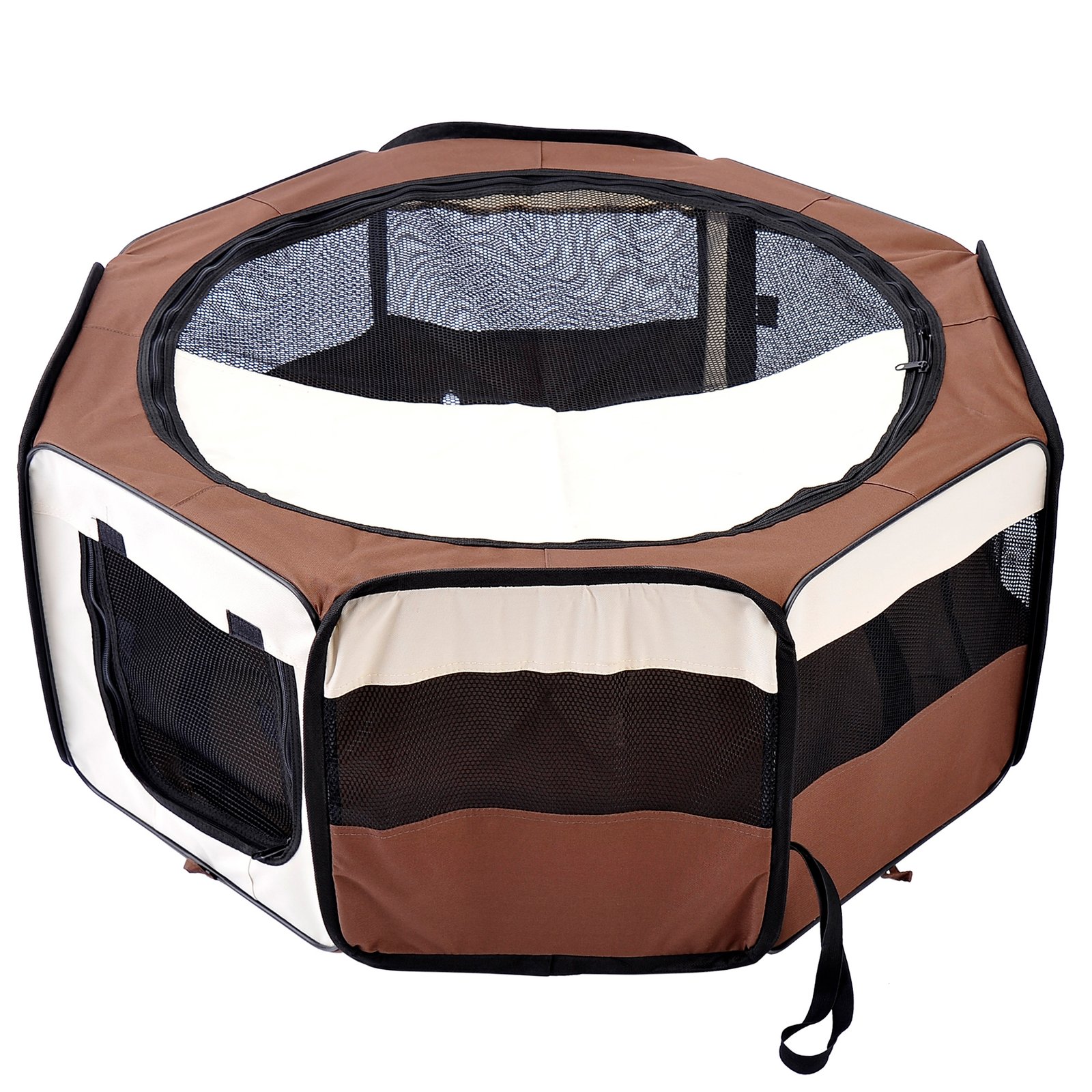 600D Oxford Soft Fabric Kennel, Portable Lightweight Cat Dog Playpen, Foldable Pet Puppy Rabbit Guinea Pig Pen Run Dia 90 x 41H cm Indoor & Outdoor Brown