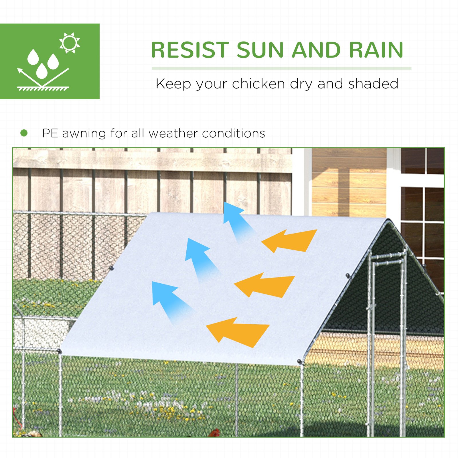 Chicken Run Galvanised Walk-in Chicken Coop Hen Poultry House Cage Rabbit Hutch with Weather-Resist Cover, 3 x 8 x 2m
